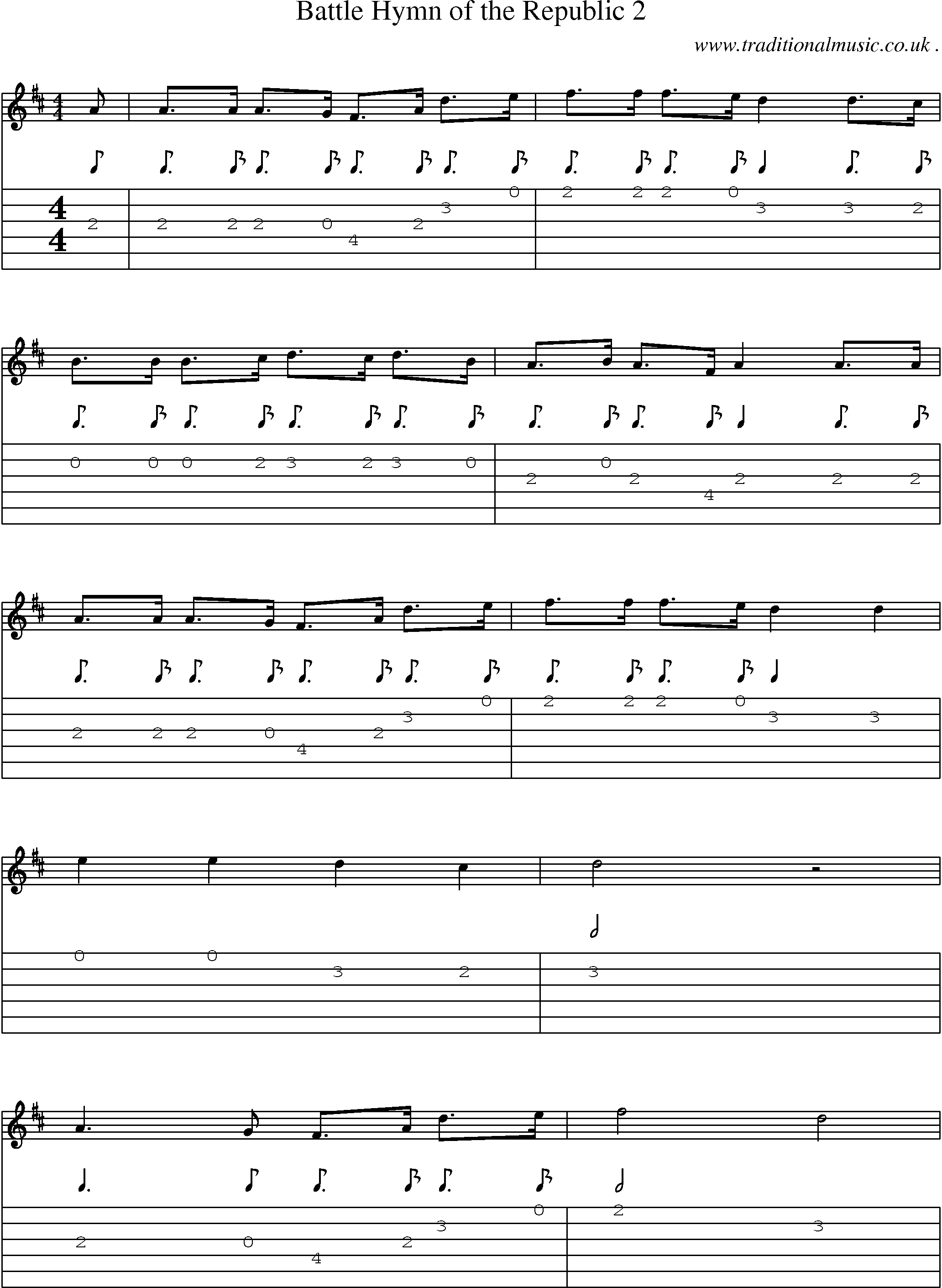 Music Score and Guitar Tabs for Battle Hymn Of The Republic 2