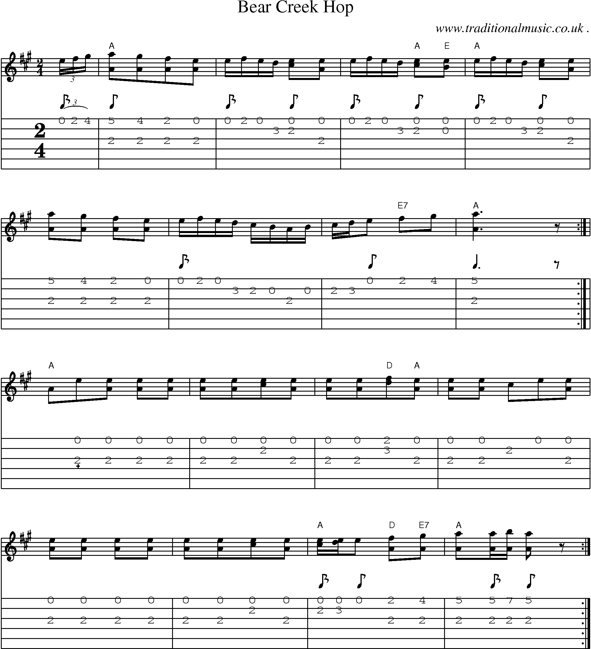 Music Score and Guitar Tabs for Bear Creek Hop
