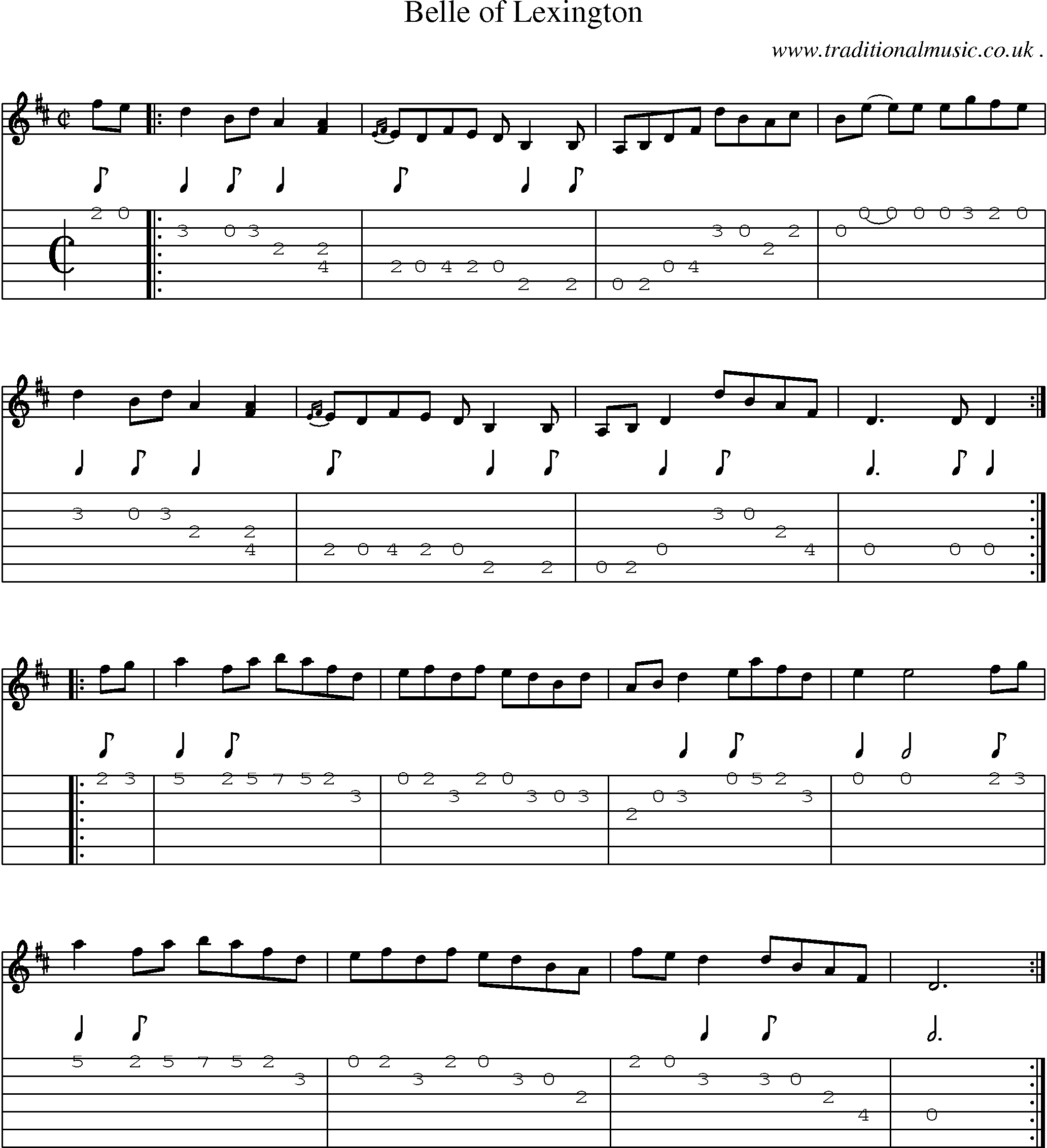 Music Score and Guitar Tabs for Belle Of Lexington