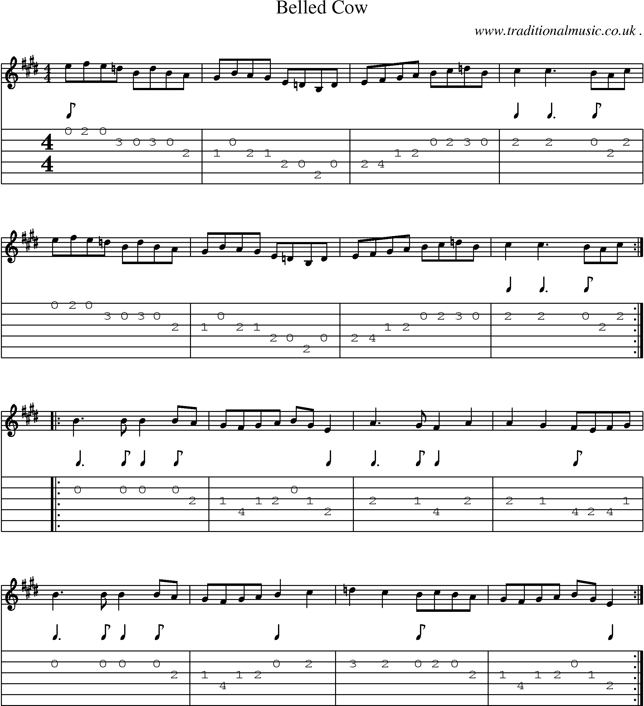 Music Score and Guitar Tabs for Belled Cow