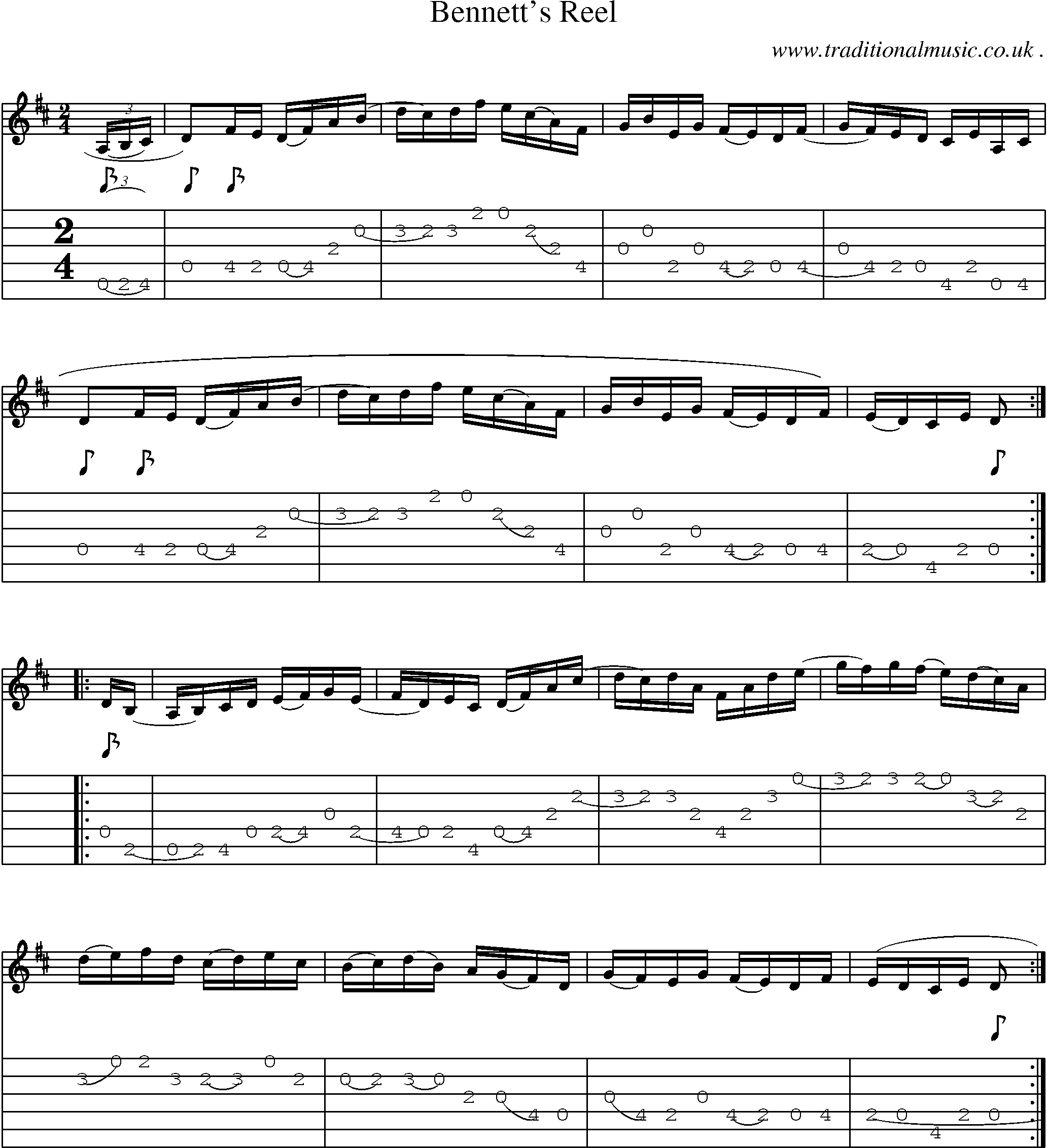 Music Score and Guitar Tabs for Bennetts Reel