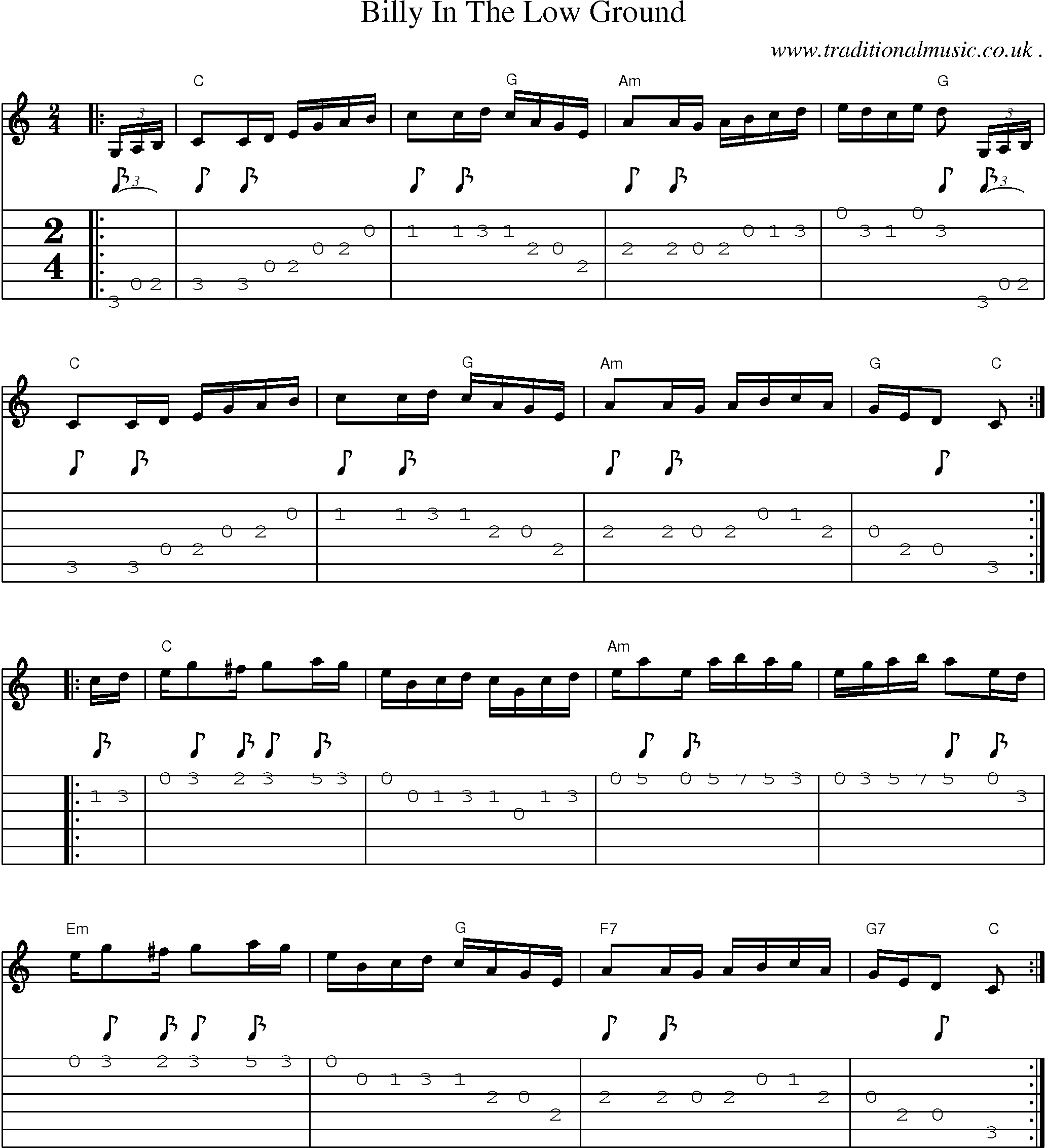 Music Score and Guitar Tabs for Billy In The Low Ground