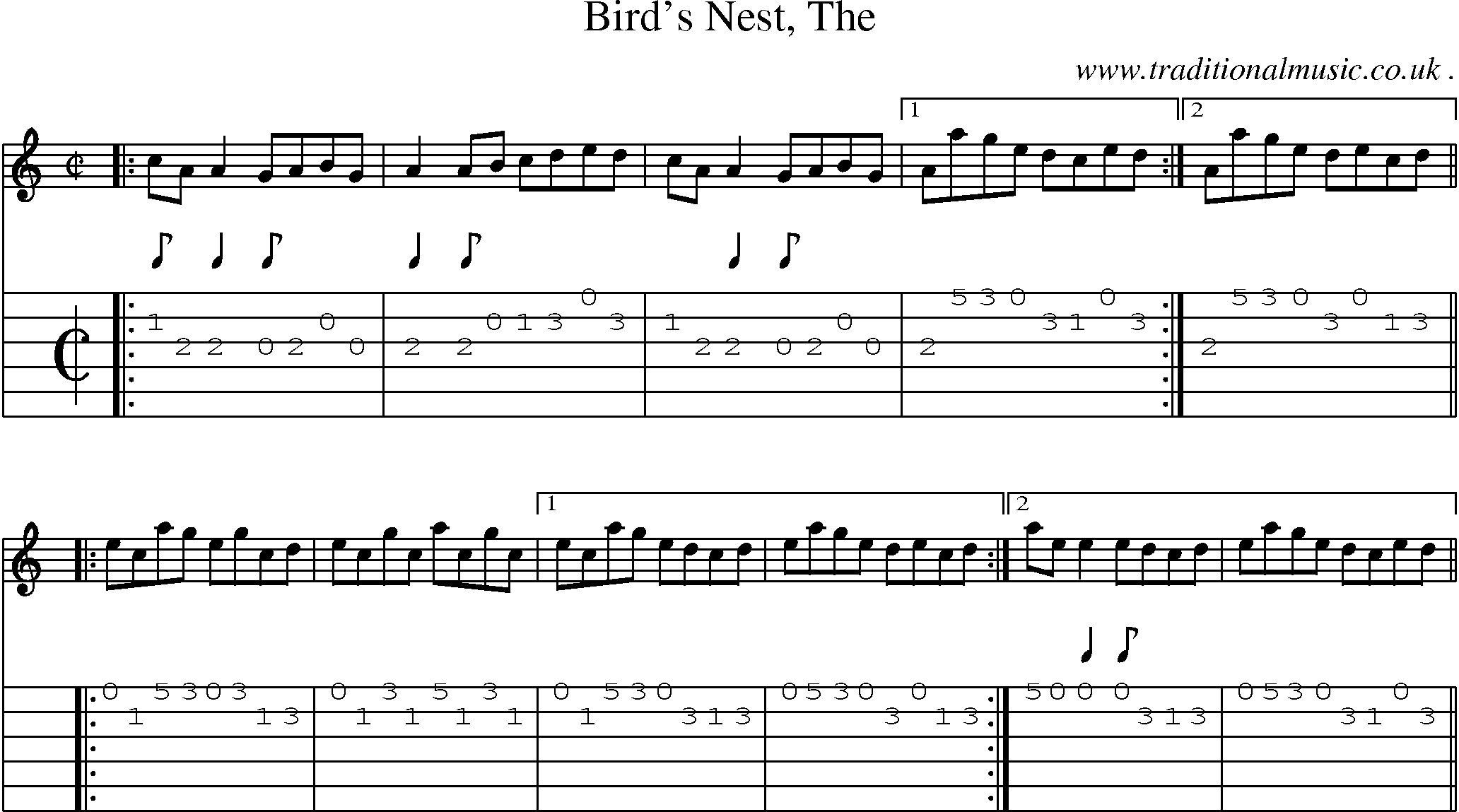 Music Score and Guitar Tabs for Birds Nest