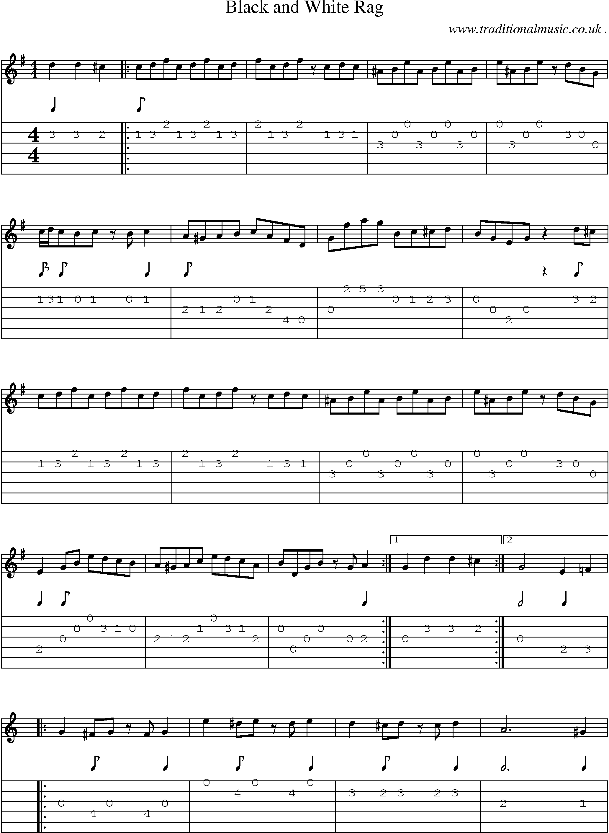 Music Score and Guitar Tabs for Black And White Rag