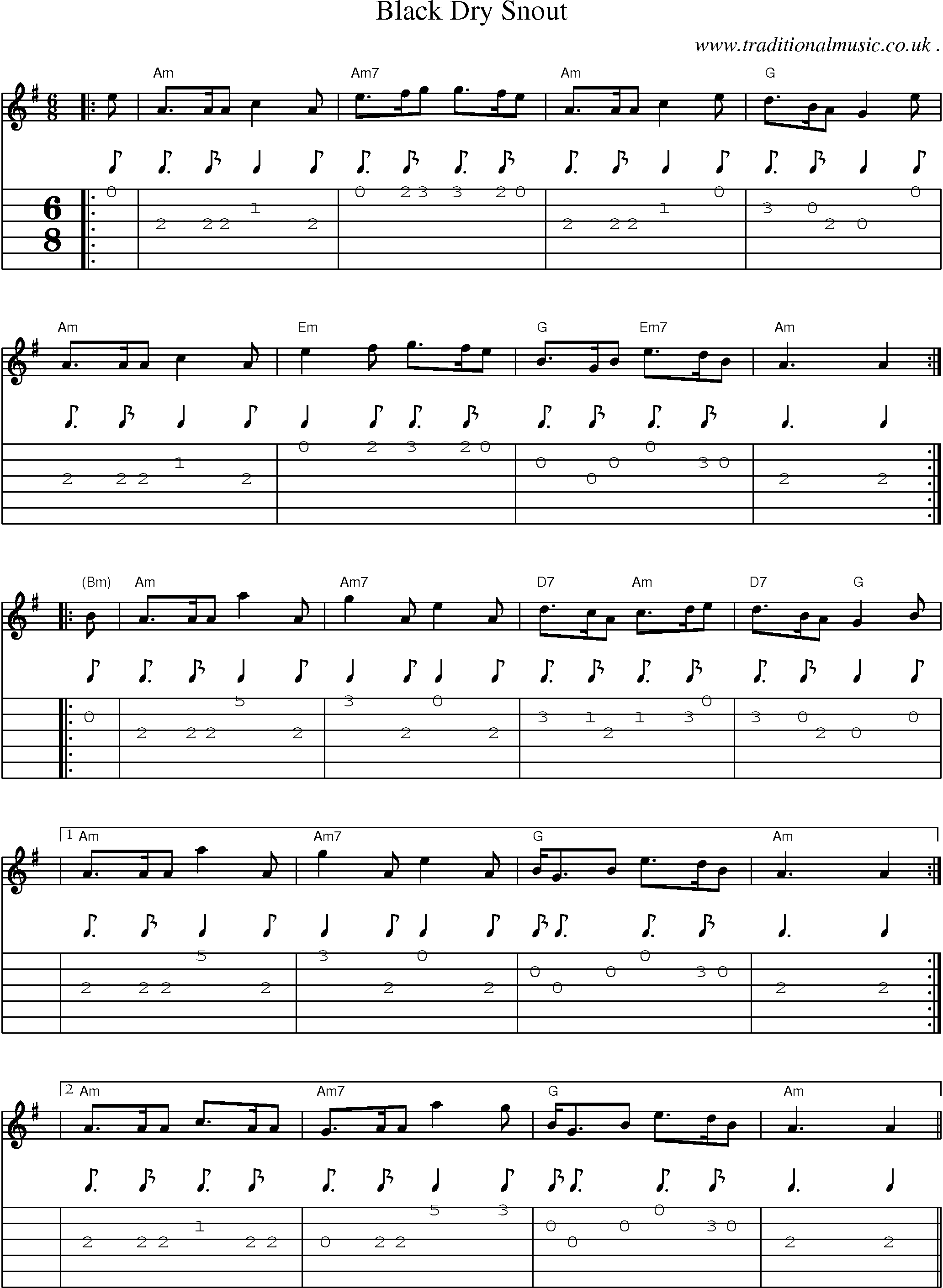 Music Score and Guitar Tabs for Black Dry Snout
