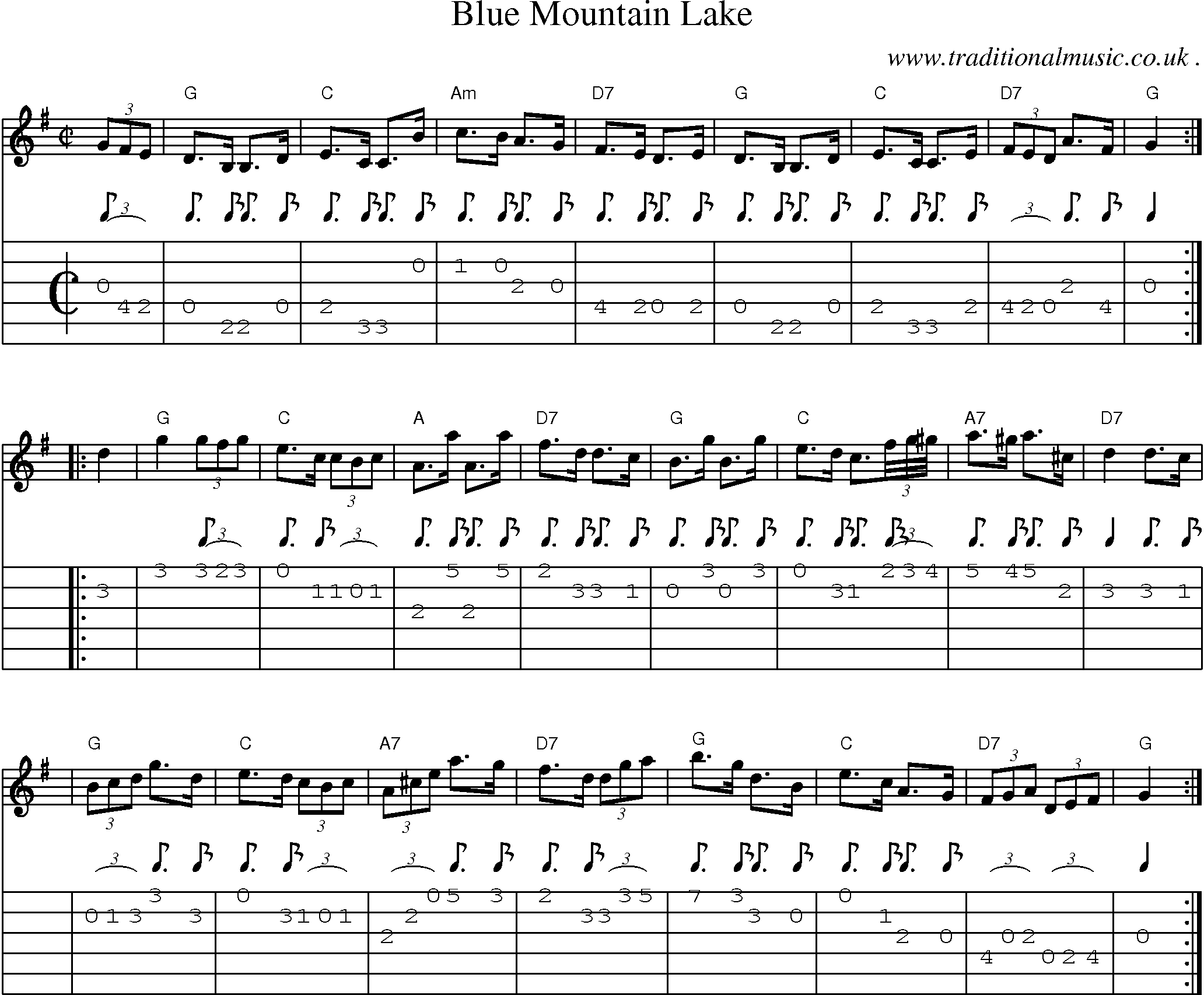 Music Score and Guitar Tabs for Blue Mountain Lake