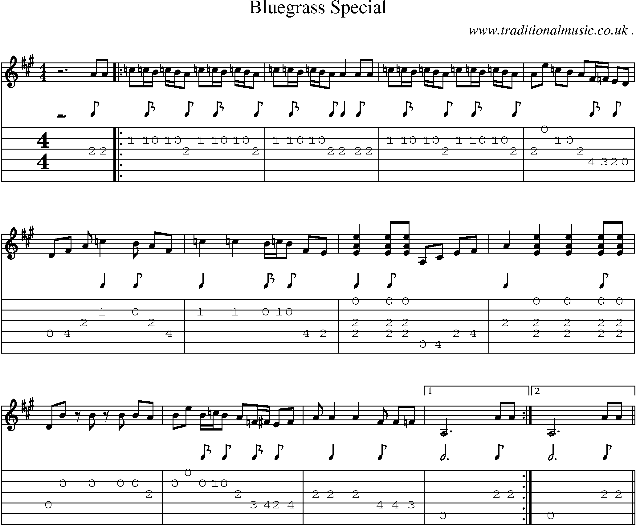 Music Score and Guitar Tabs for Bluegrass Special