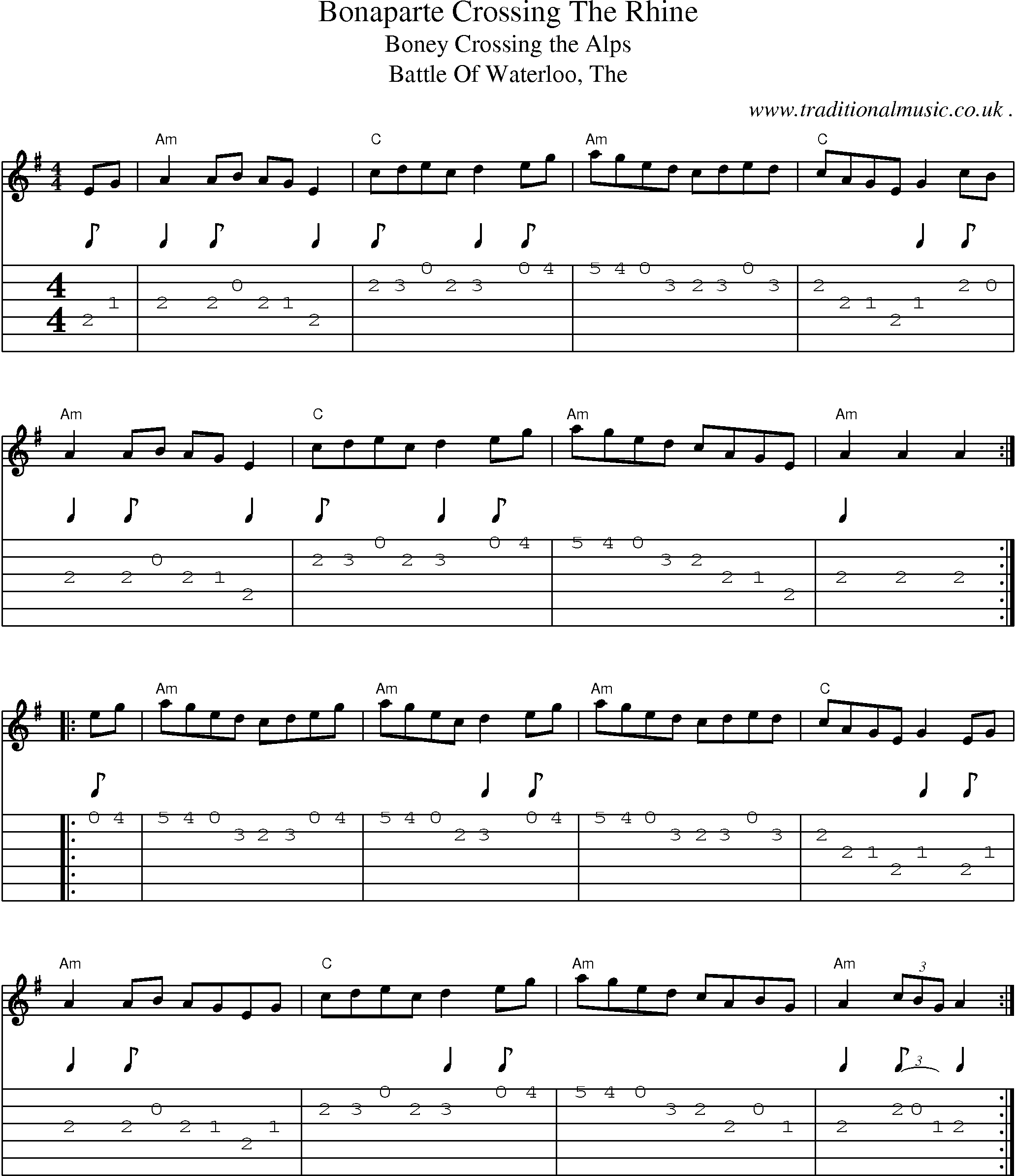 Music Score and Guitar Tabs for Bonaparte Crossing The Rhine