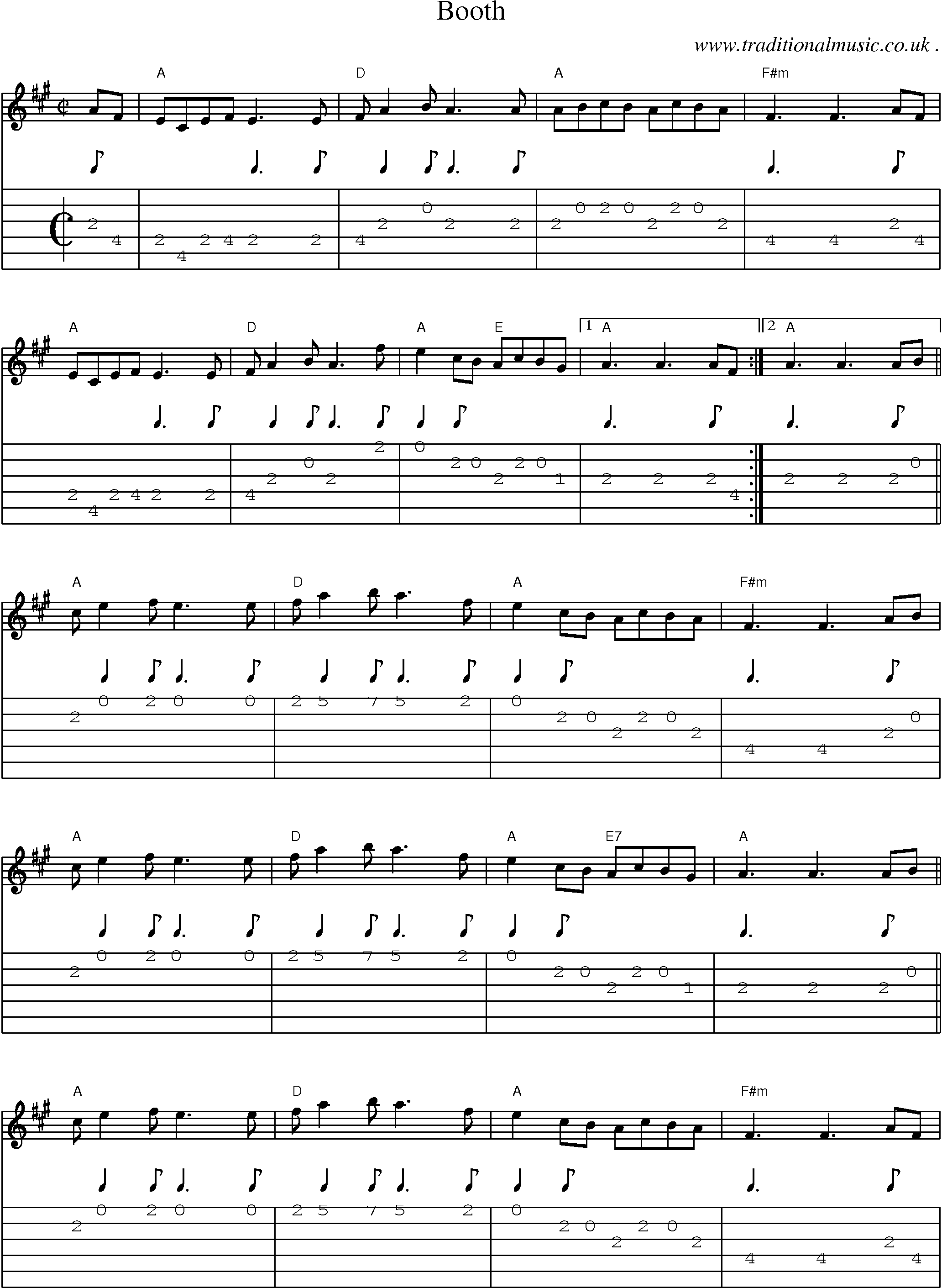 Music Score and Guitar Tabs for Booth