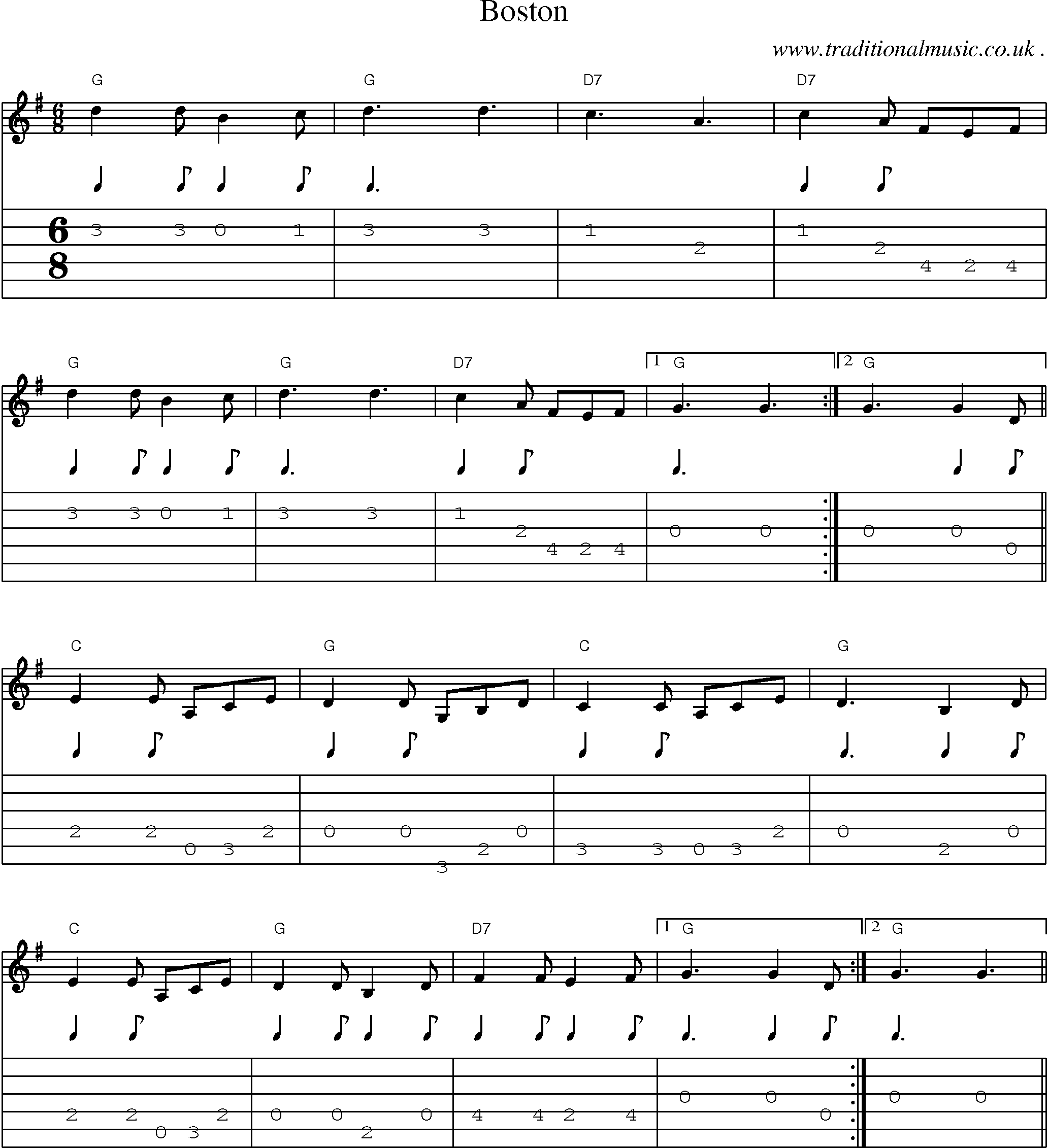 Music Score and Guitar Tabs for Boston