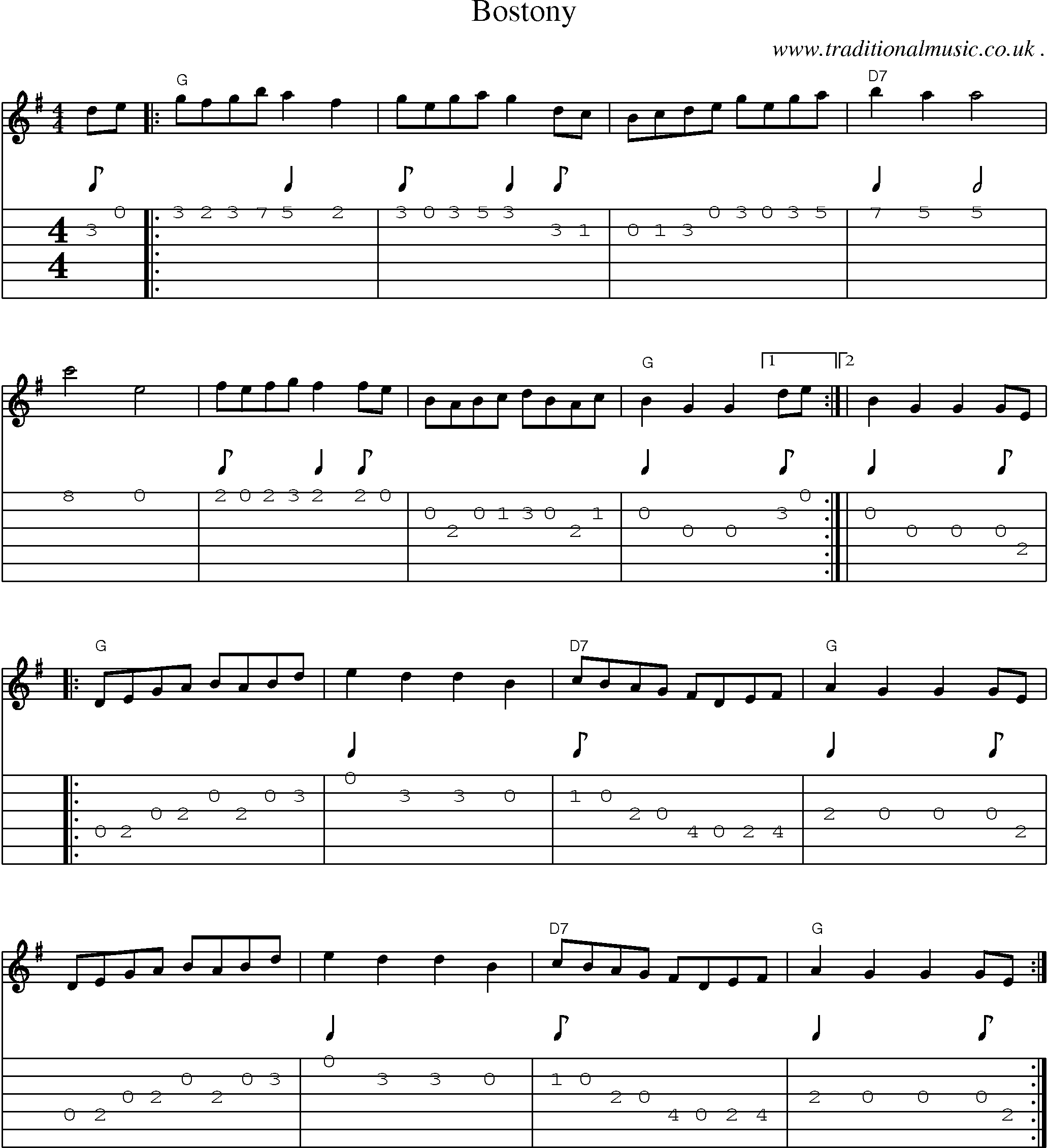 Music Score and Guitar Tabs for Bostony