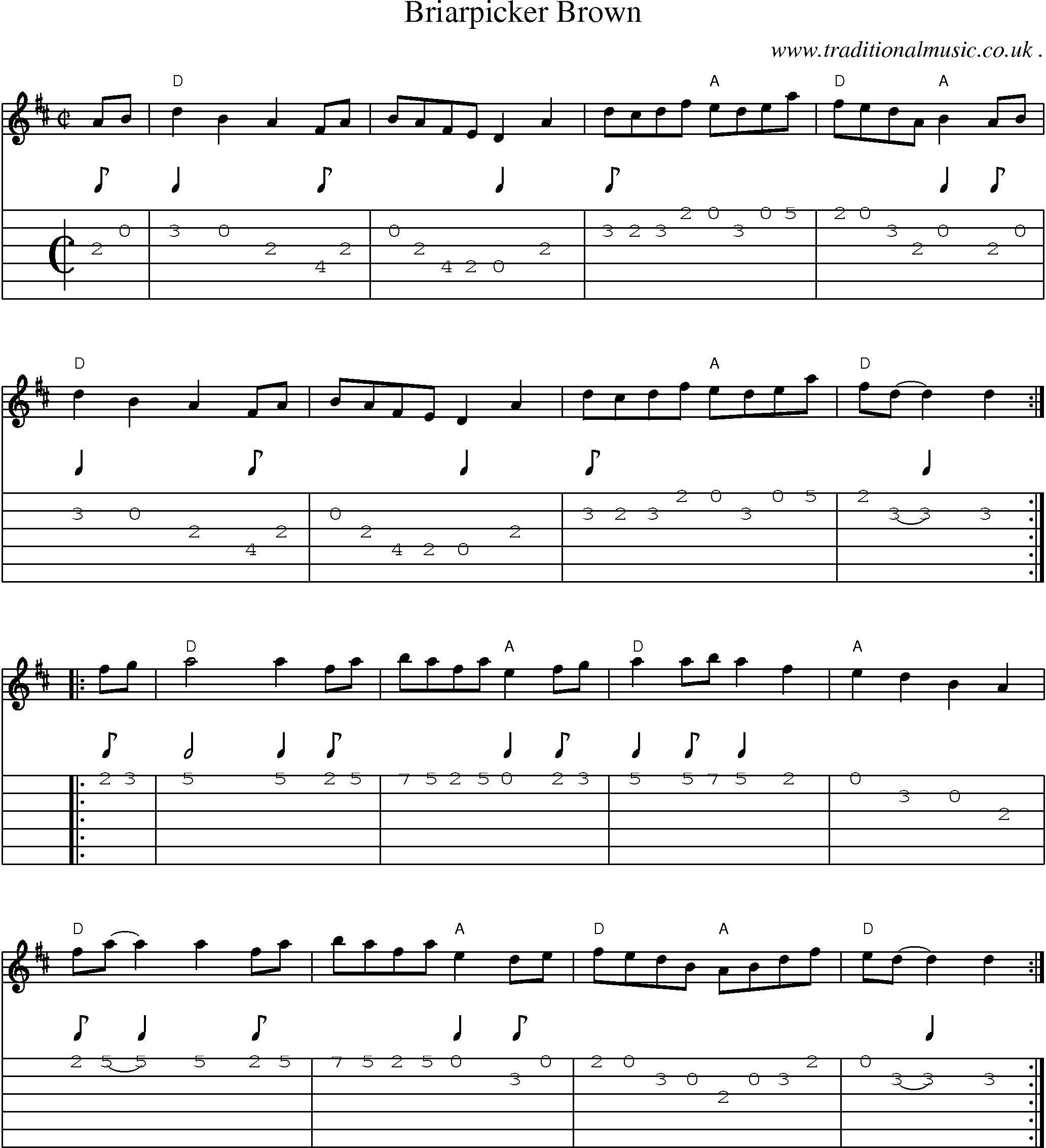 Music Score and Guitar Tabs for Briarpicker Brown