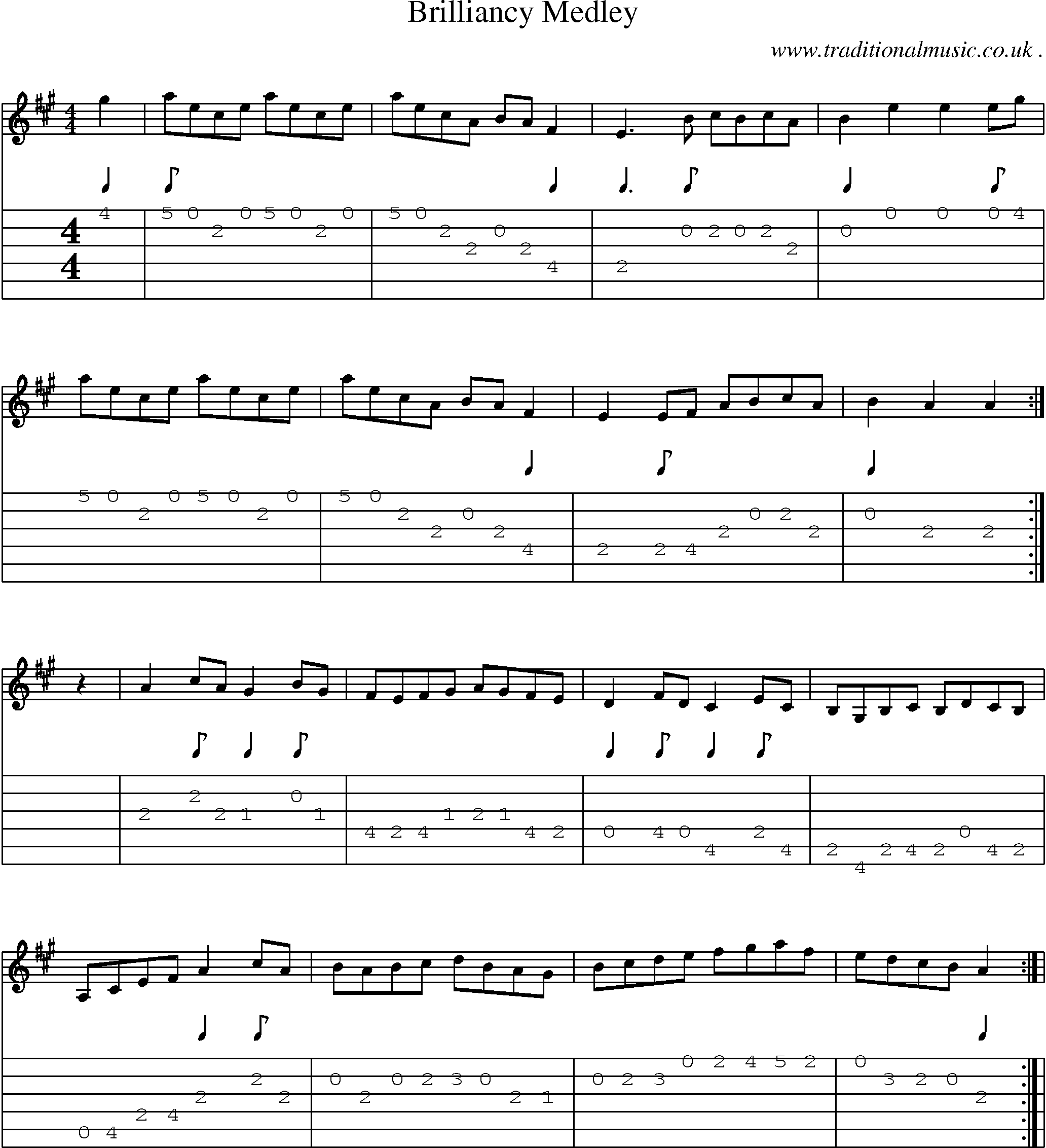 Music Score and Guitar Tabs for Brilliancy Medley