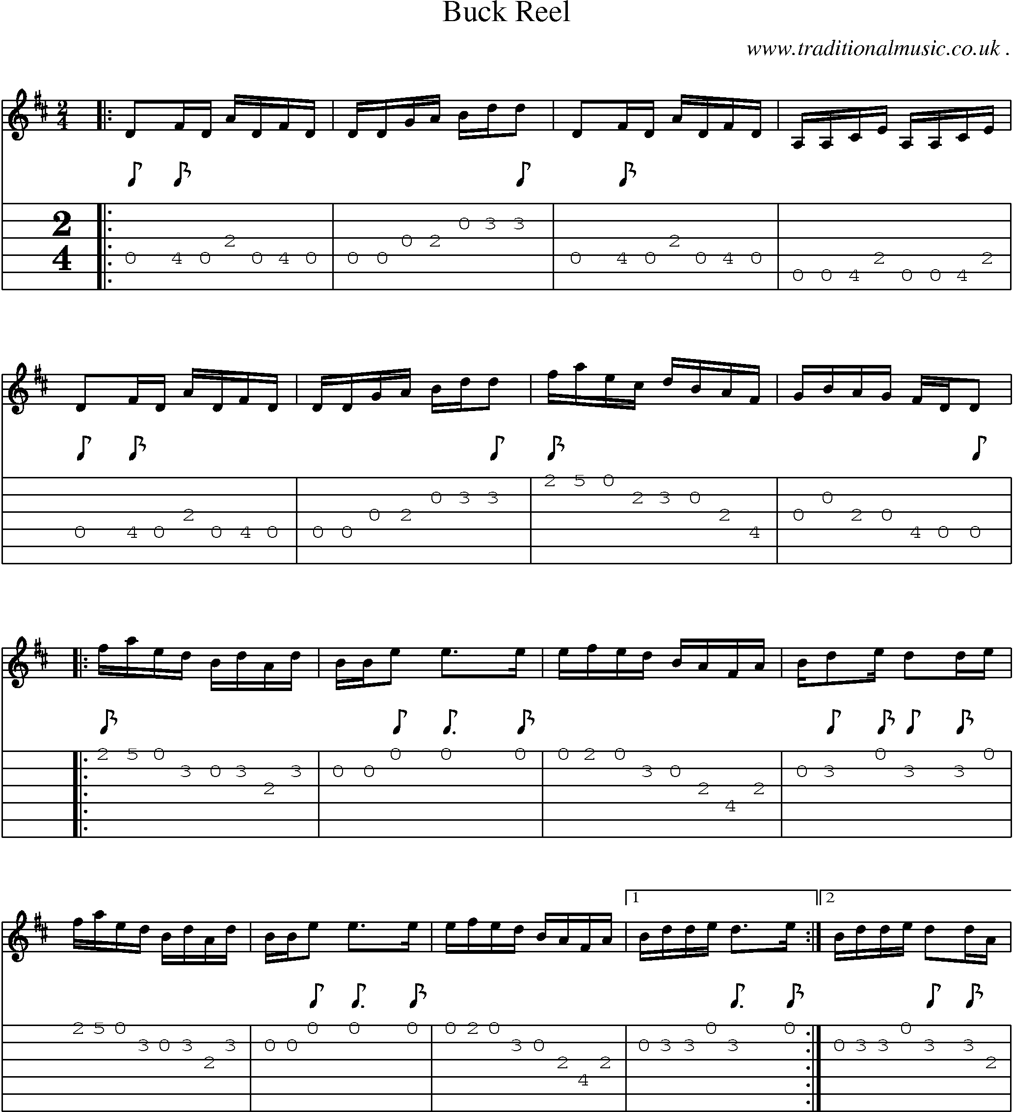 Music Score and Guitar Tabs for Buck Reel