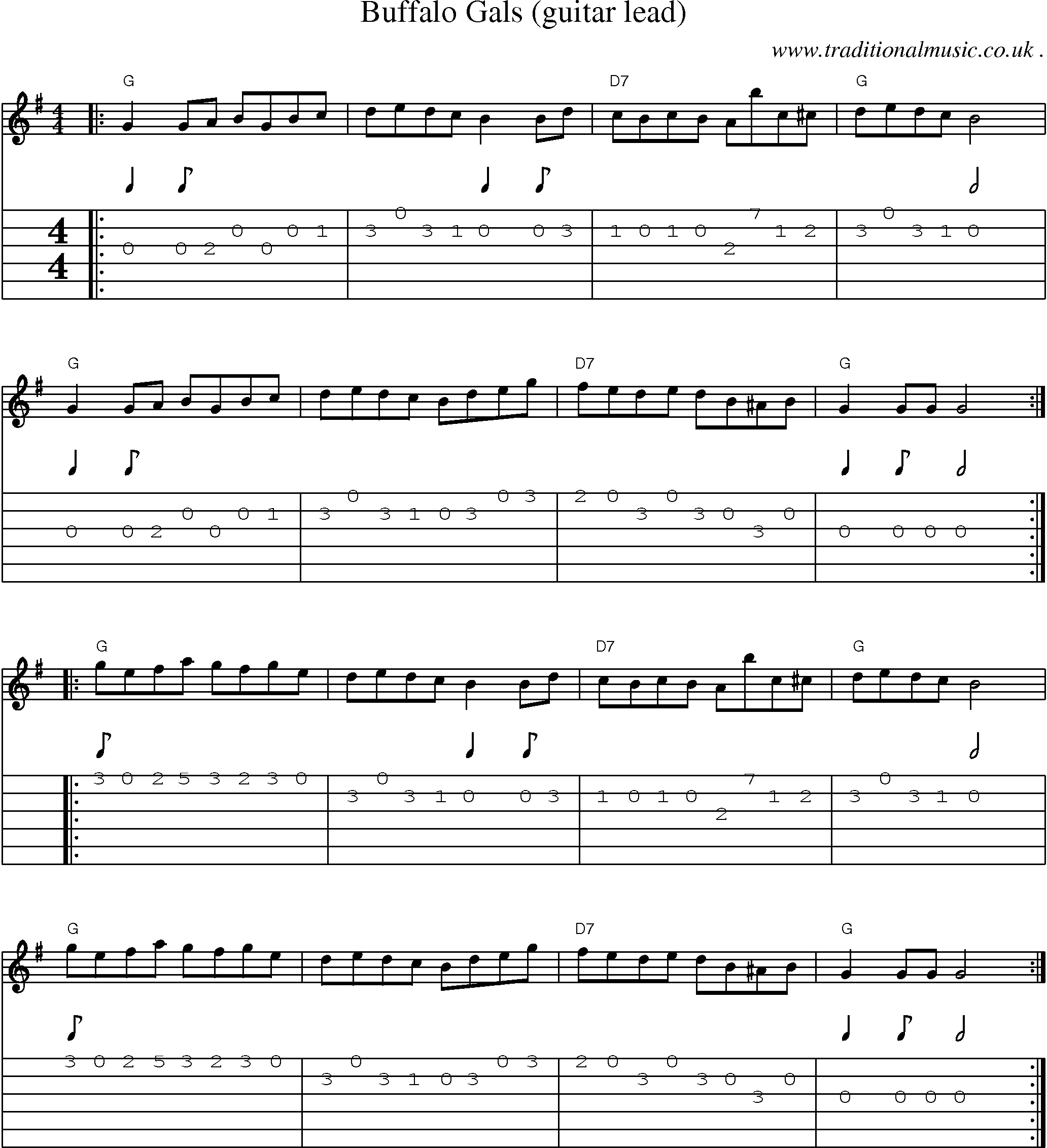 Music Score and Guitar Tabs for Buffalo Gals 2