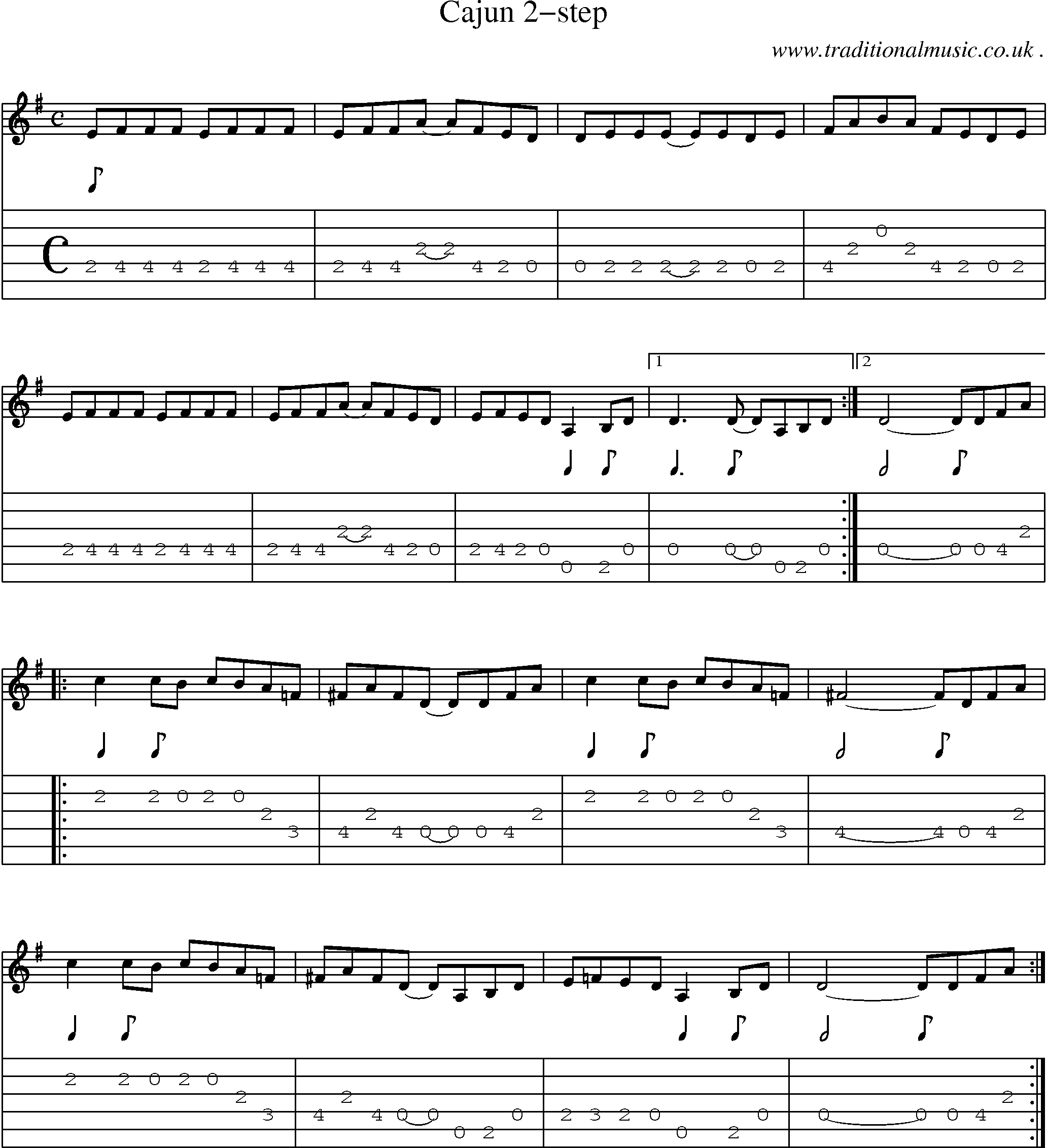 Music Score and Guitar Tabs for Cajun 2-step