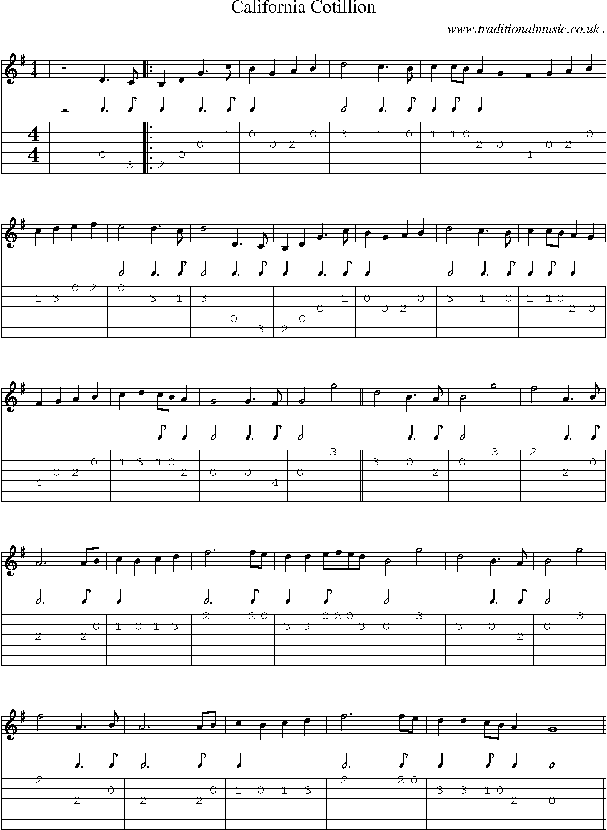 Music Score and Guitar Tabs for California Cotillion