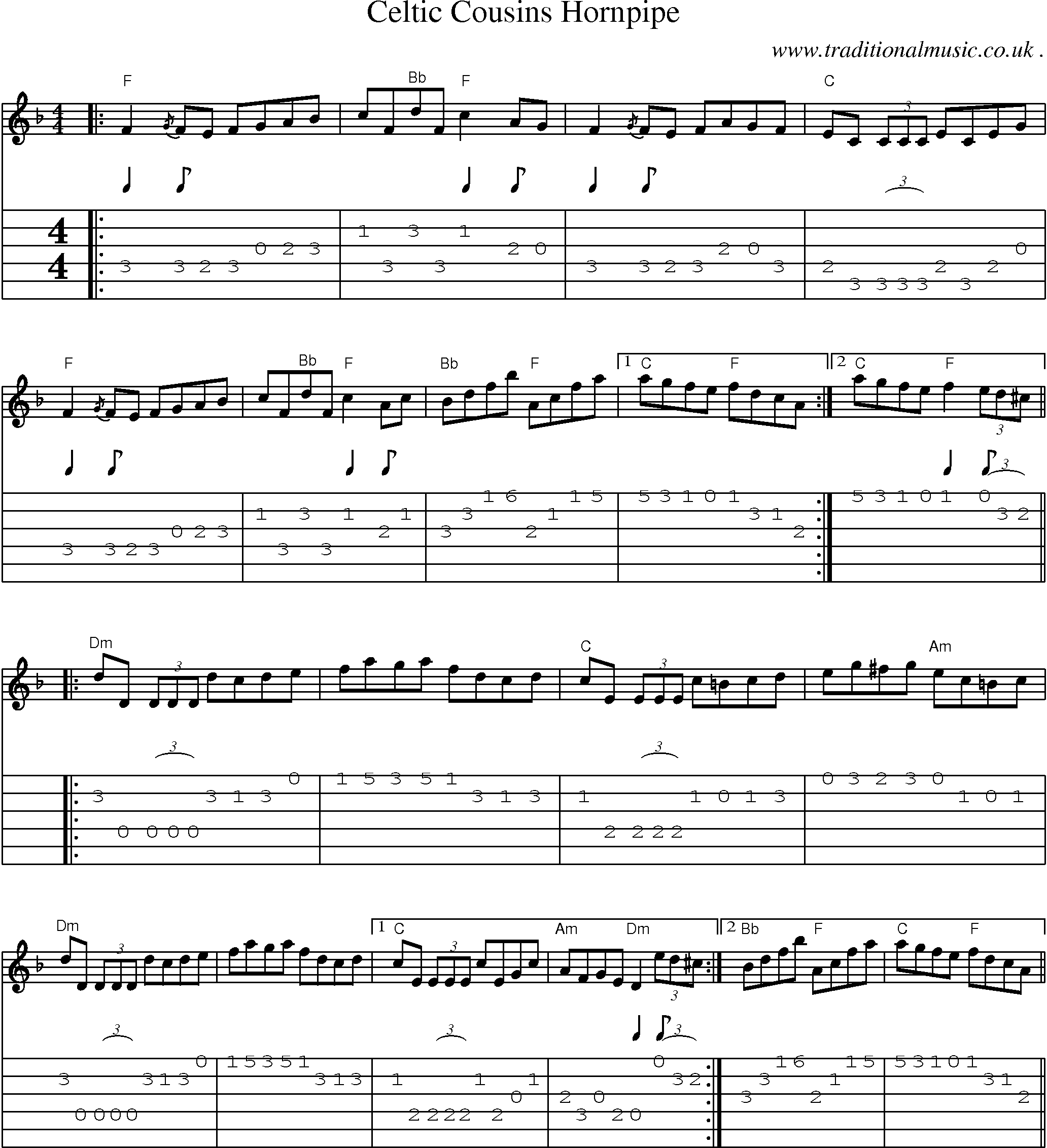 Music Score and Guitar Tabs for Celtic Cousins Hornpipe