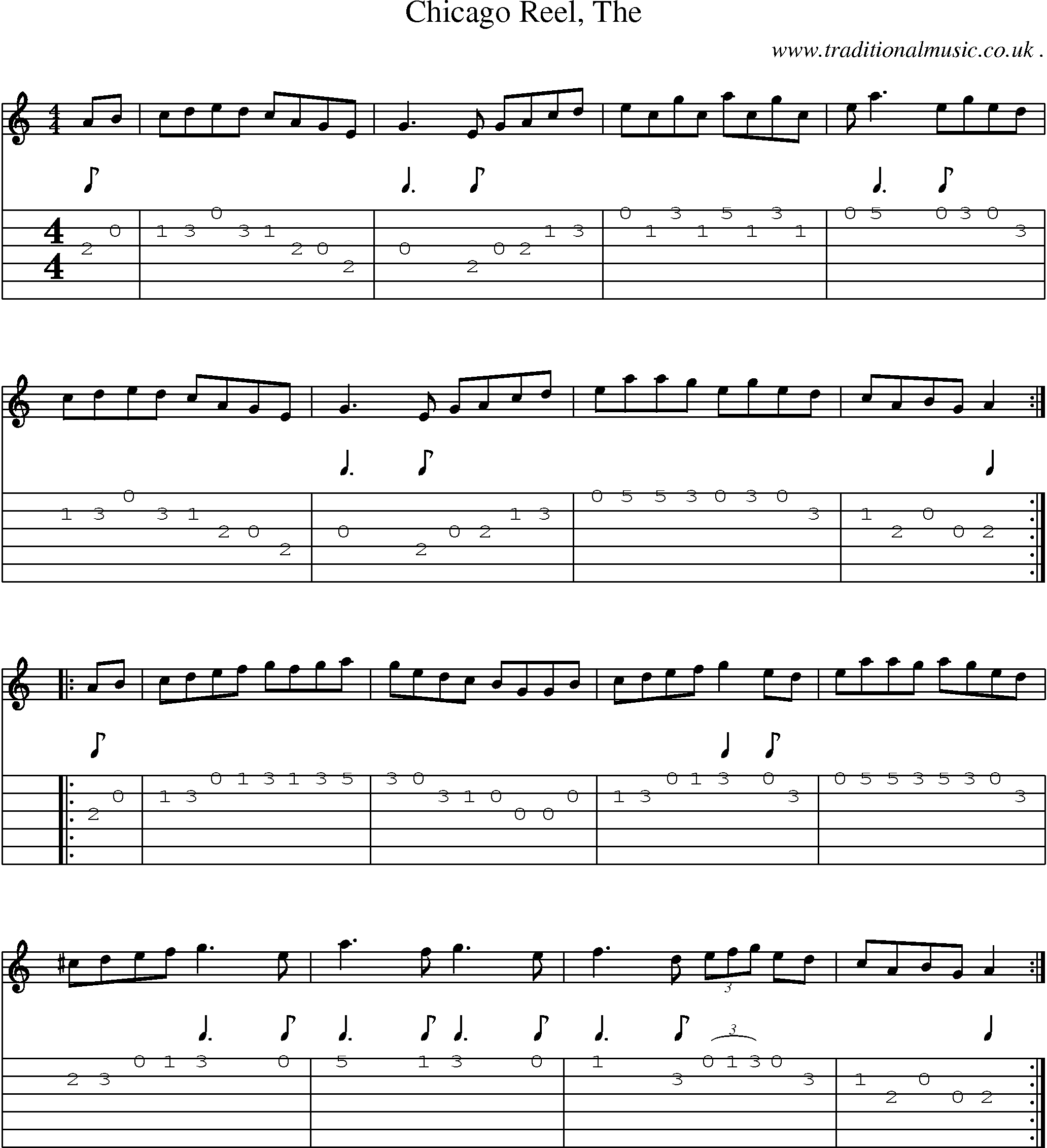 Music Score and Guitar Tabs for Chicago Reel