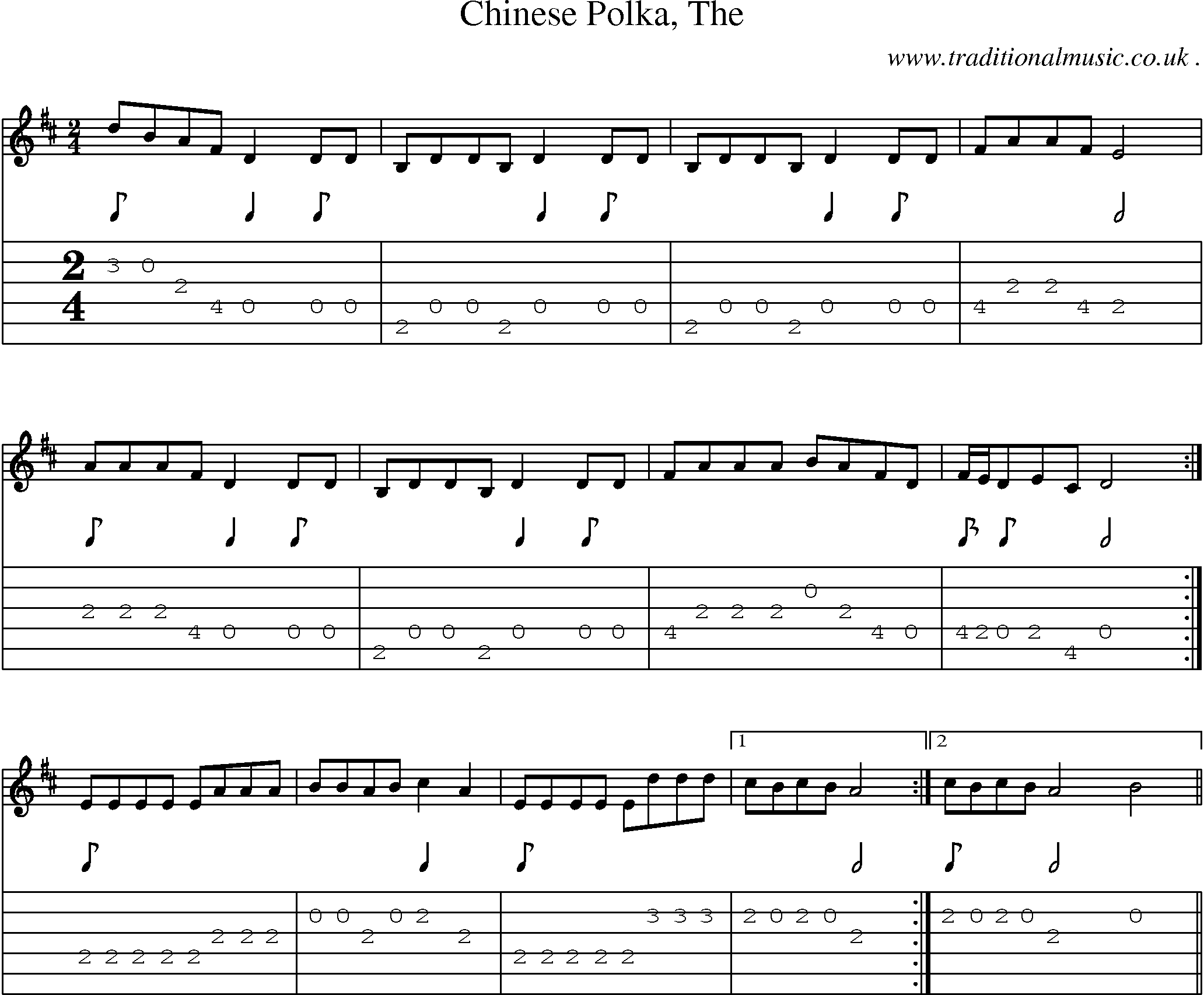 Music Score and Guitar Tabs for Chinese Polka