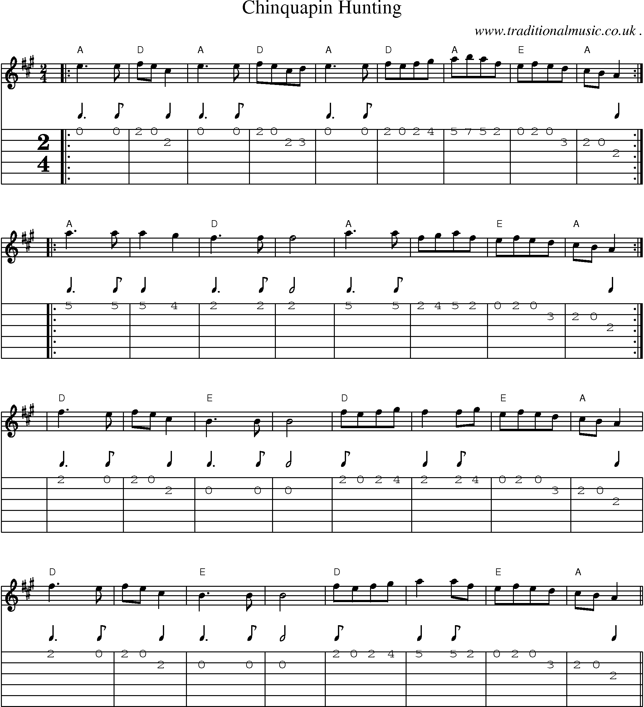 Music Score and Guitar Tabs for Chinquapin Hunting