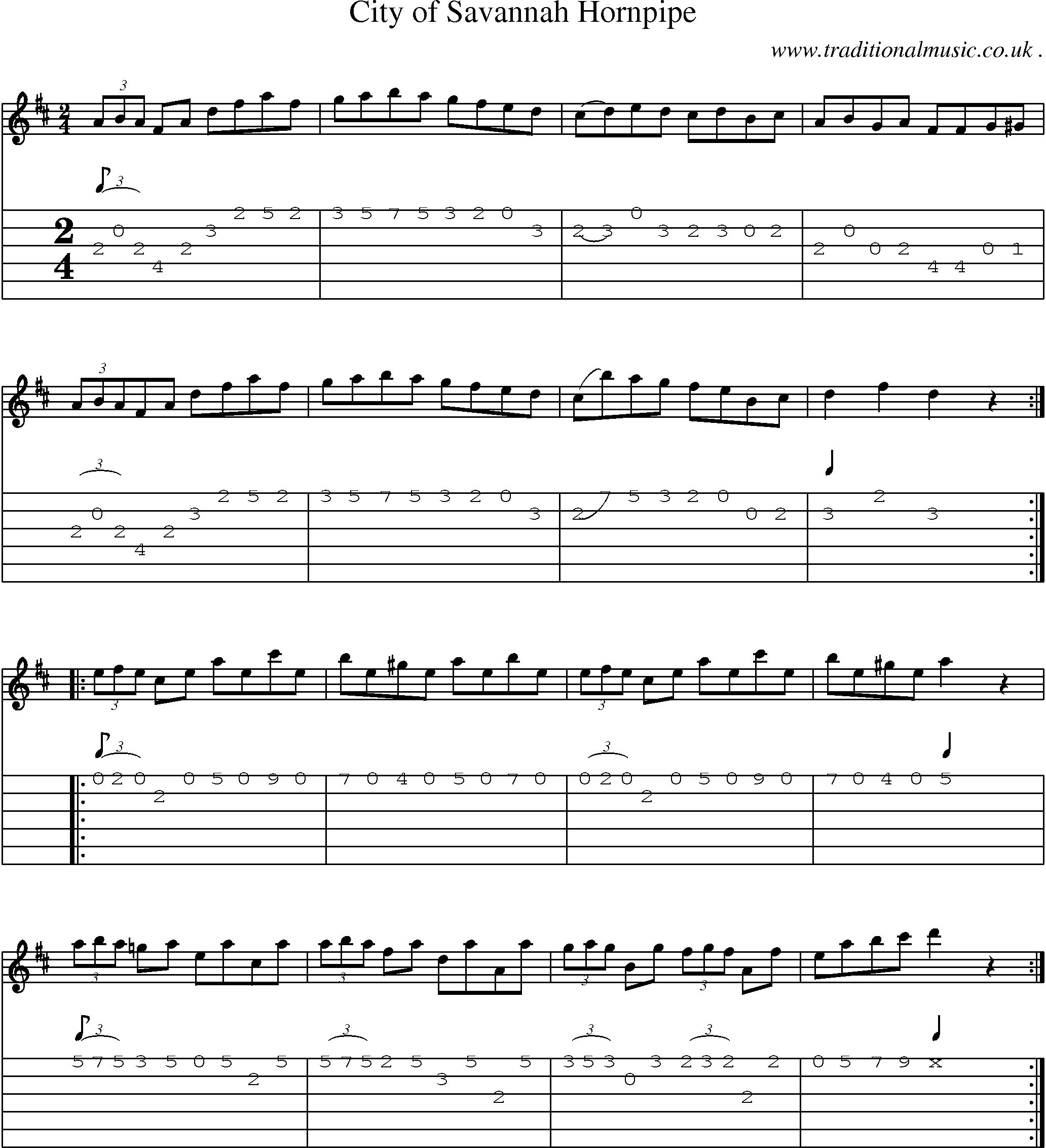 Music Score and Guitar Tabs for City Of Savannah Hornpipe