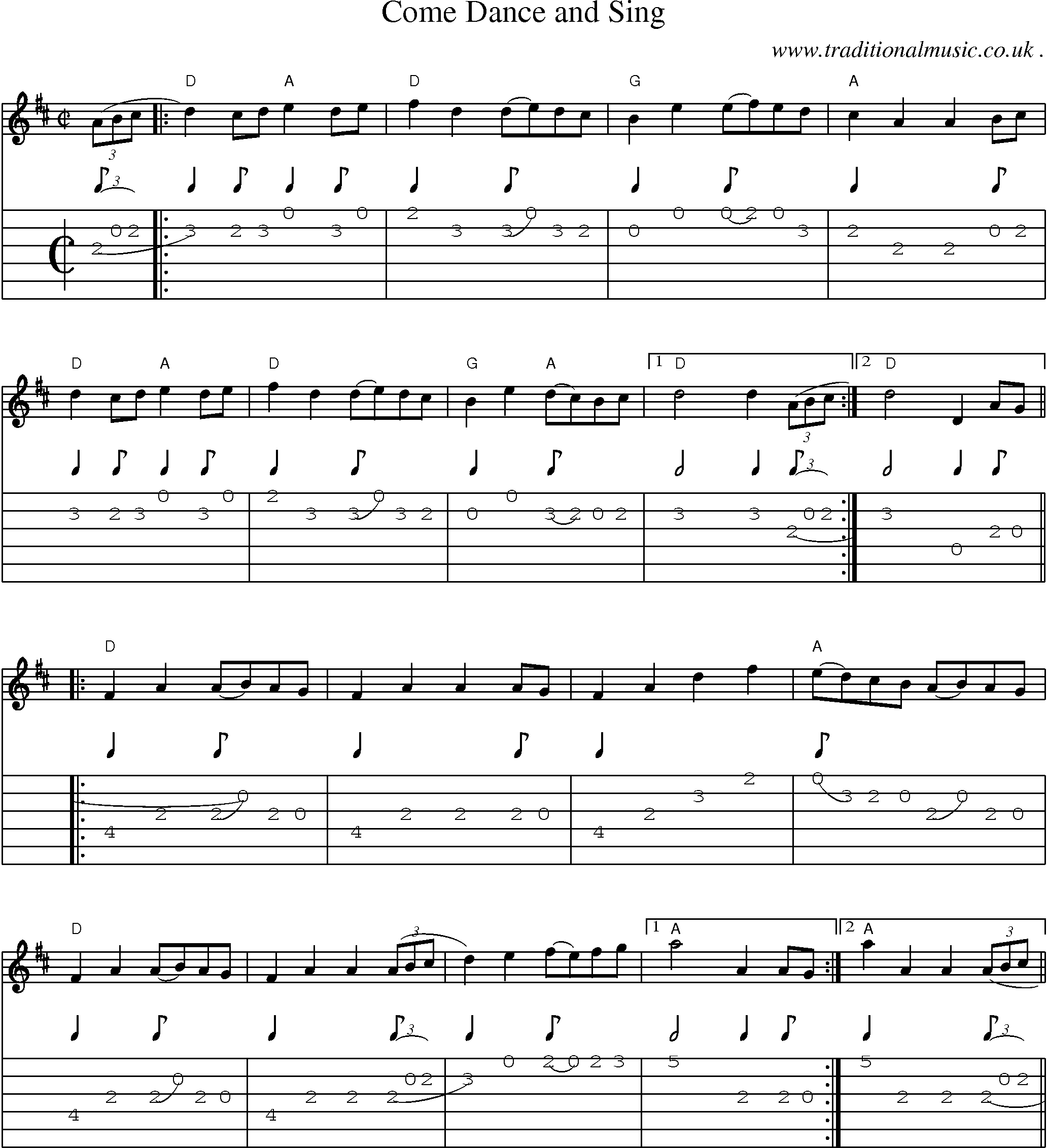 Music Score and Guitar Tabs for Come Dance And Sing