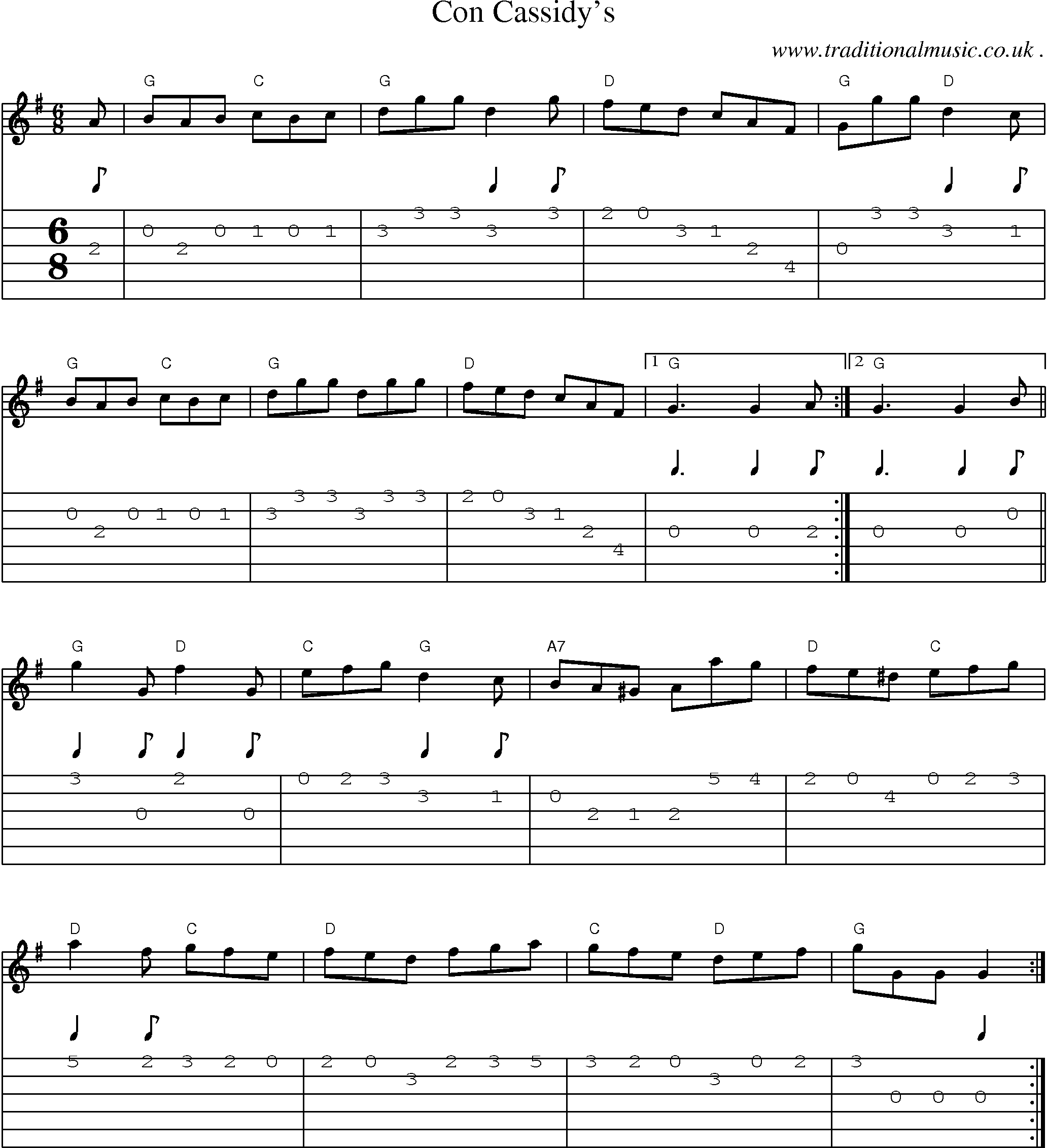 Music Score and Guitar Tabs for Con Cassidys