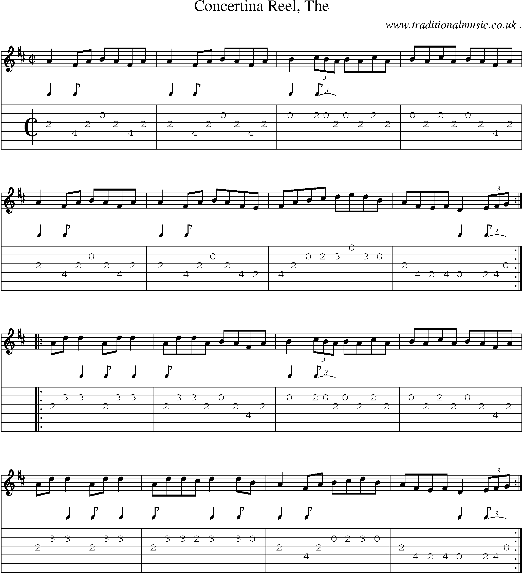 Music Score and Guitar Tabs for Concertina Reel The