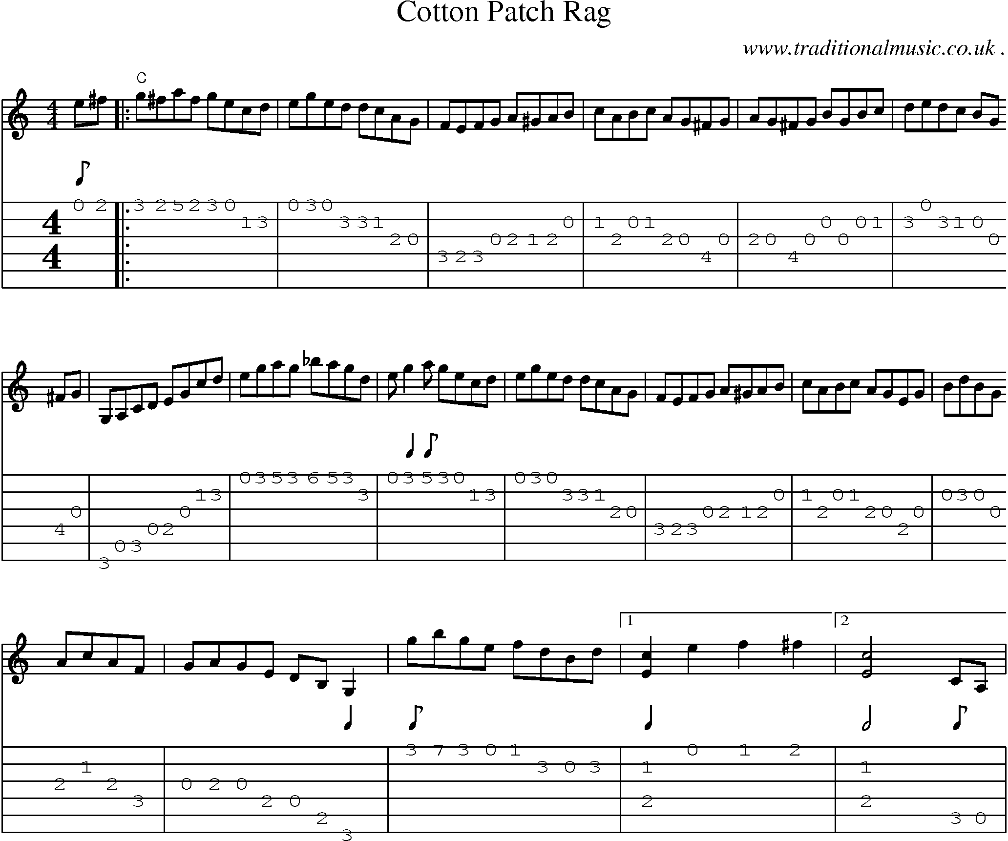 Music Score and Guitar Tabs for Cotton Patch Rag