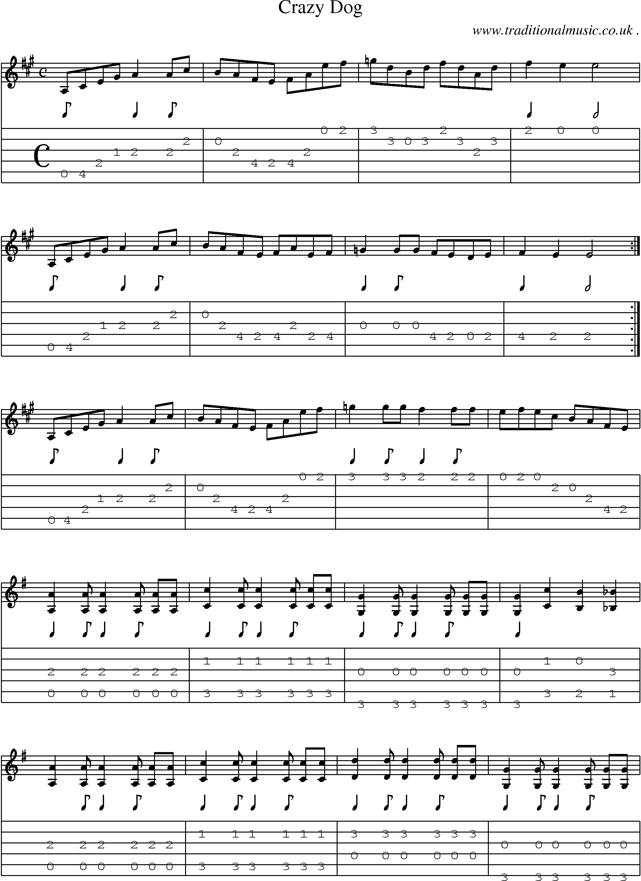 Music Score and Guitar Tabs for Crazy Dog