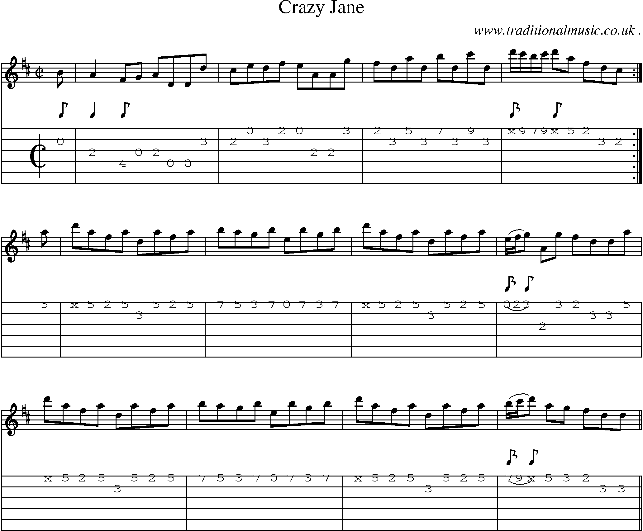 Music Score and Guitar Tabs for Crazy Jane