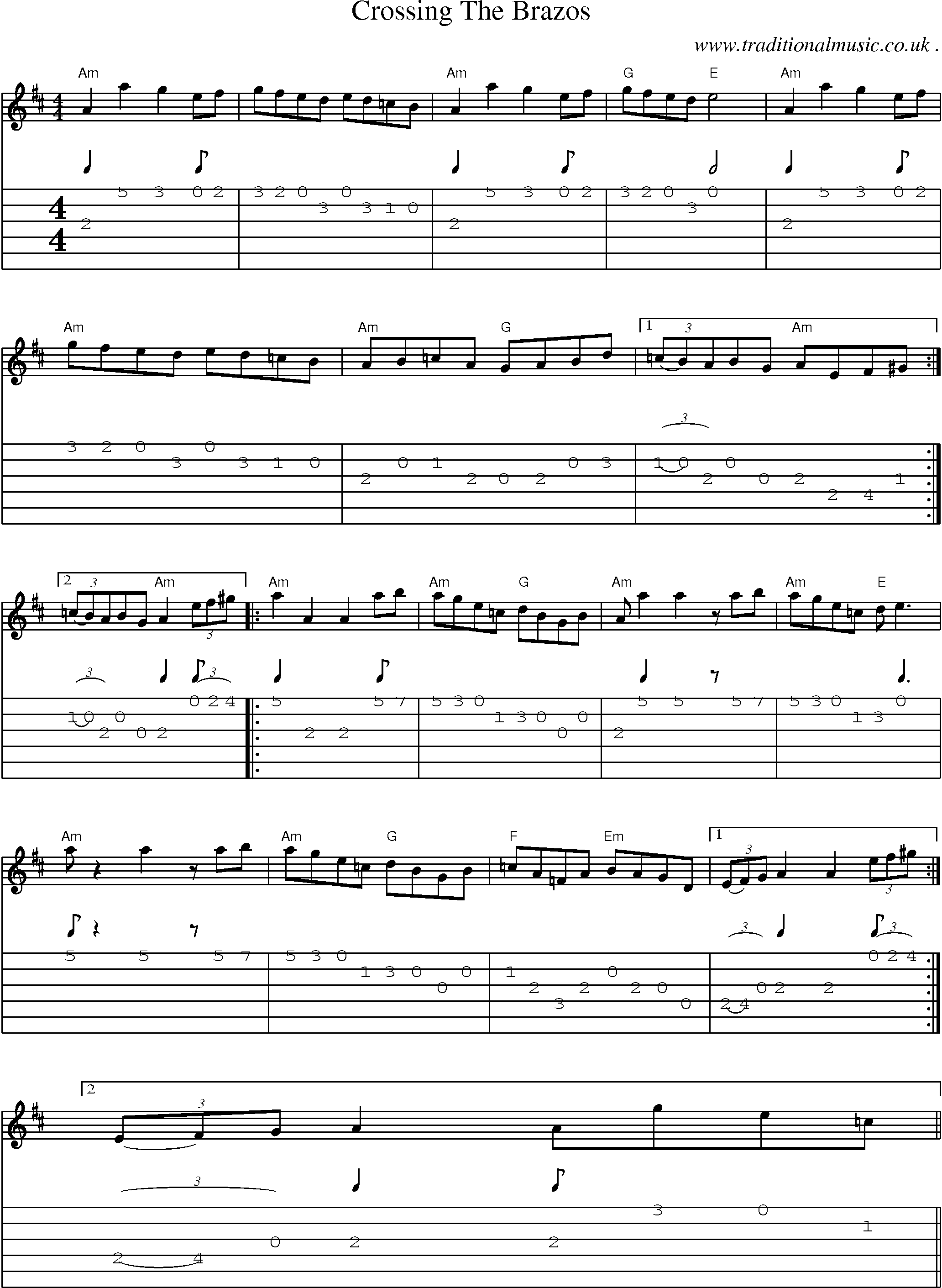 Music Score and Guitar Tabs for Crossing The Brazos