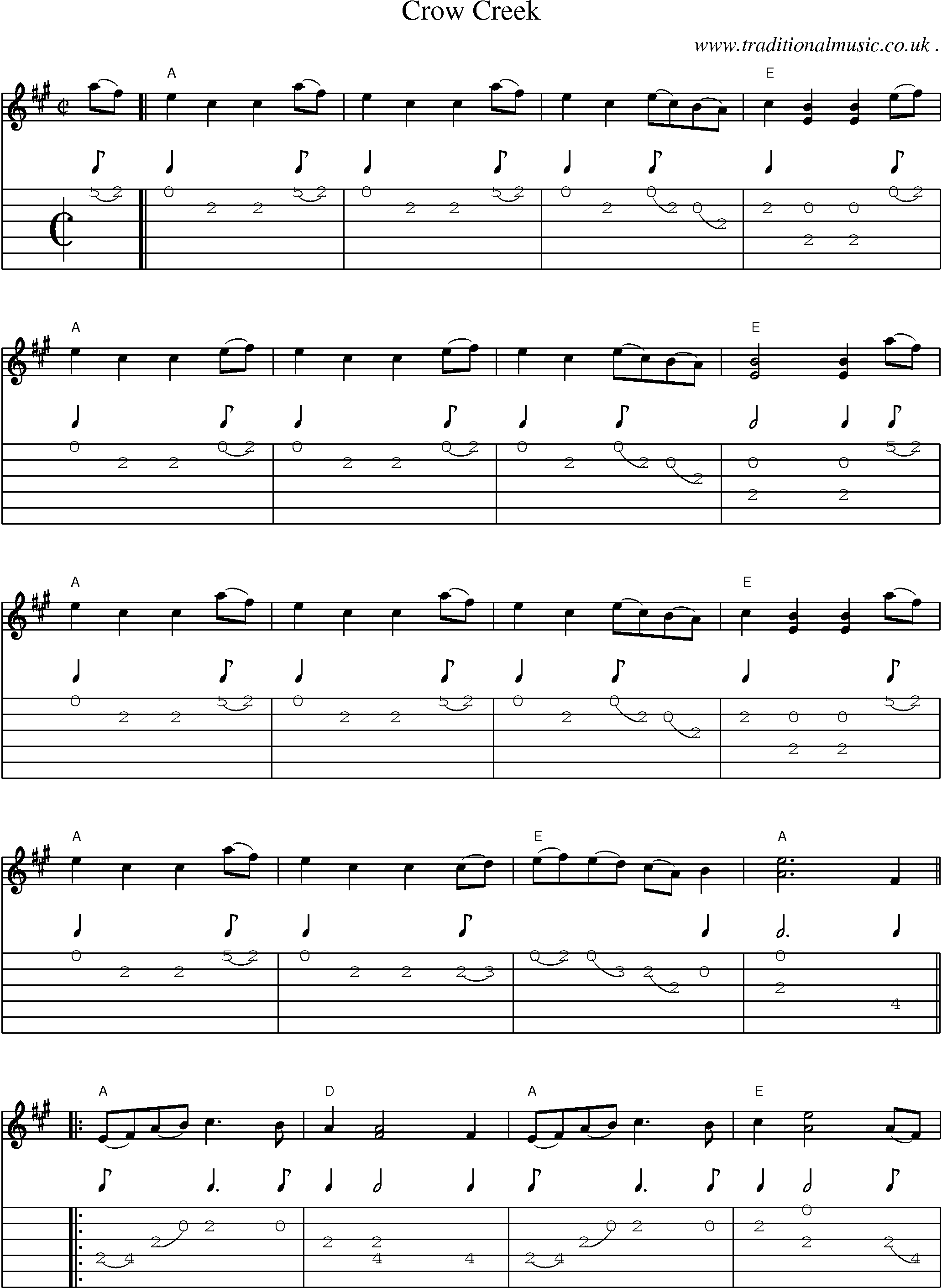 Music Score and Guitar Tabs for Crow Creek