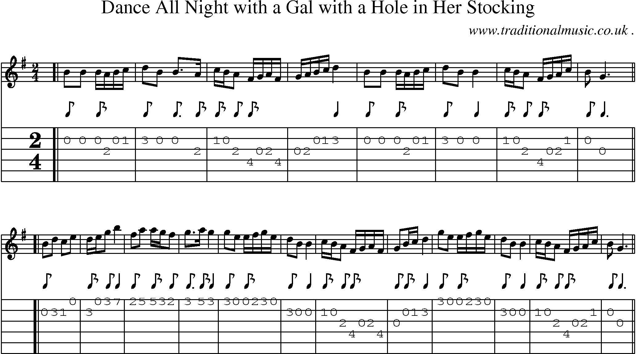 Music Score and Guitar Tabs for Dance All Night With A Gal With A Hole In Her Stocking