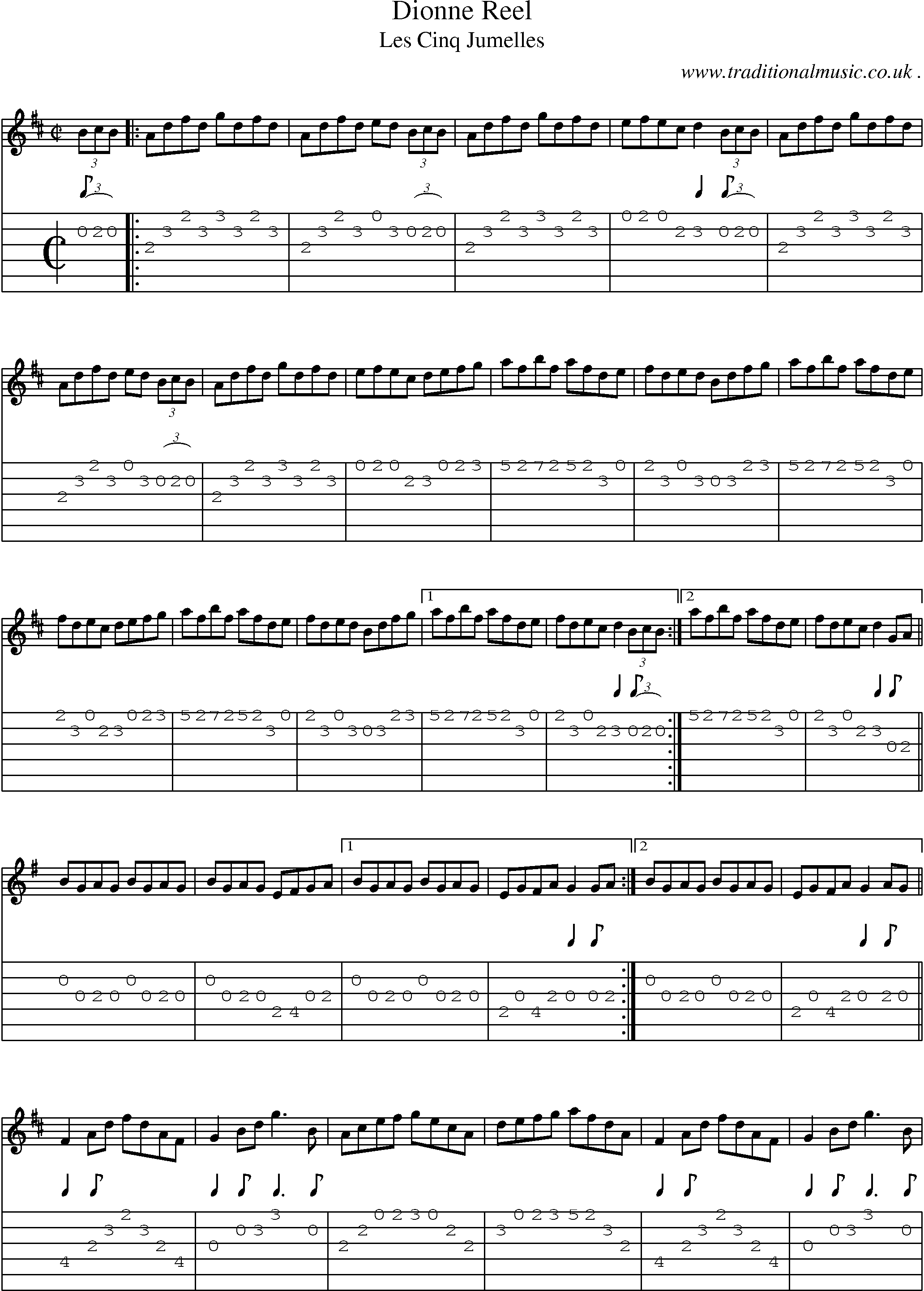 Music Score and Guitar Tabs for Dionne Reel