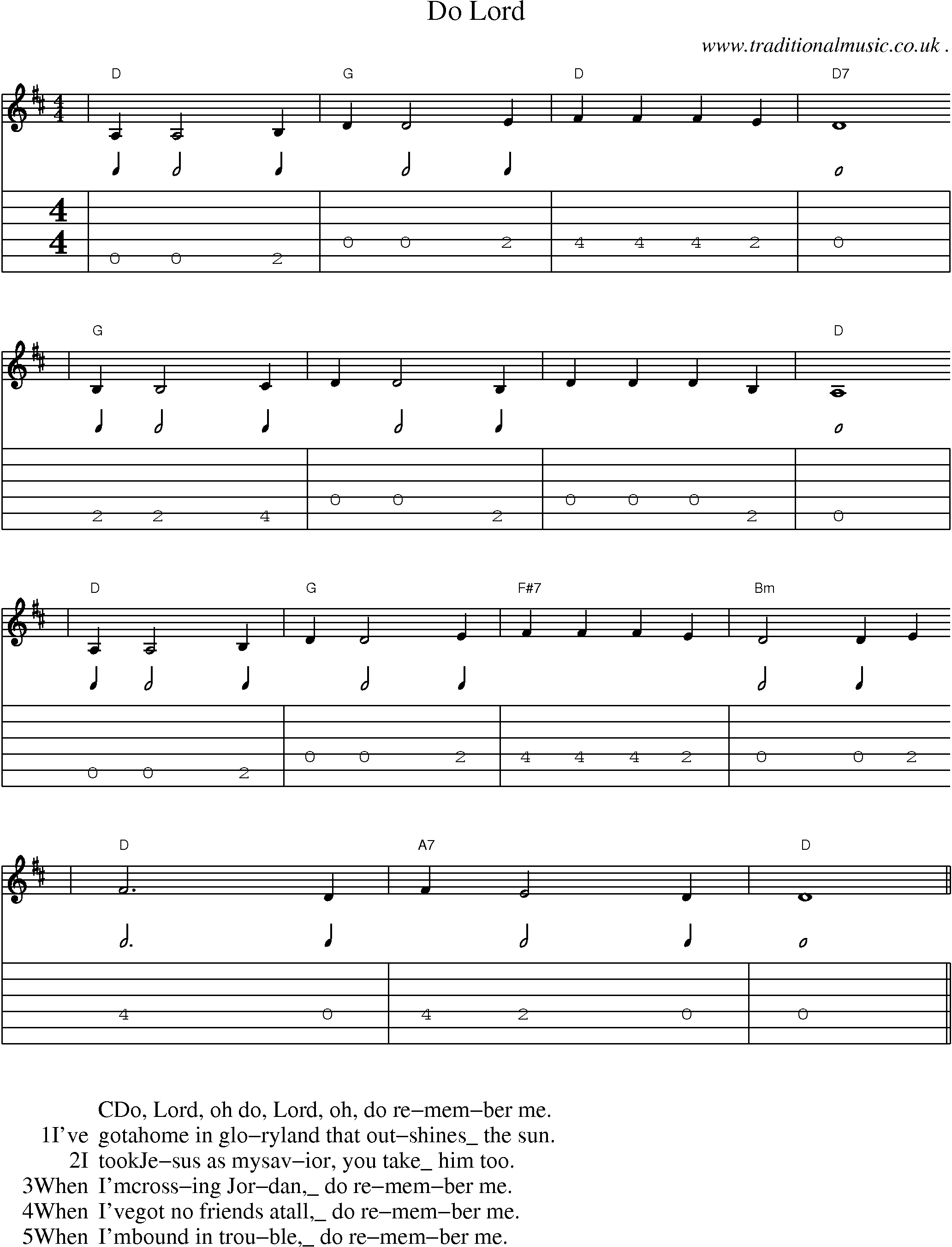 Music Score and Guitar Tabs for Do Lord