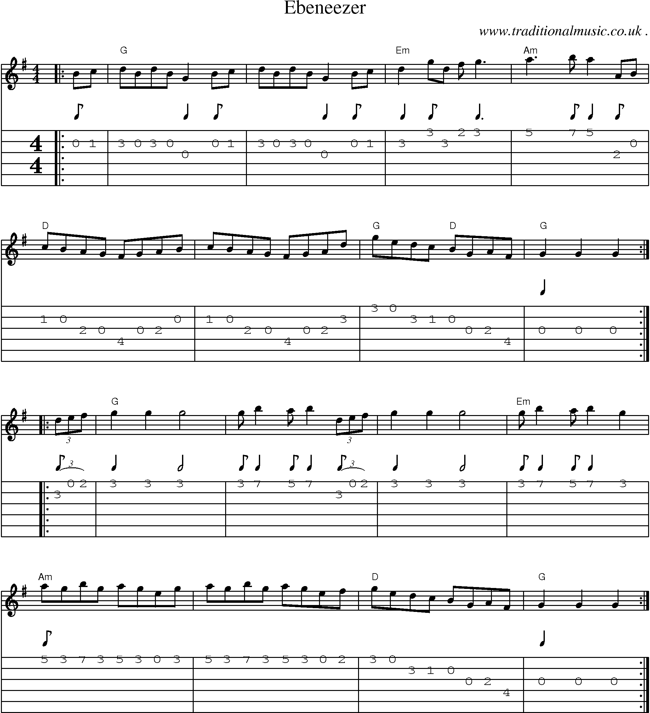 Music Score and Guitar Tabs for Ebeneezer