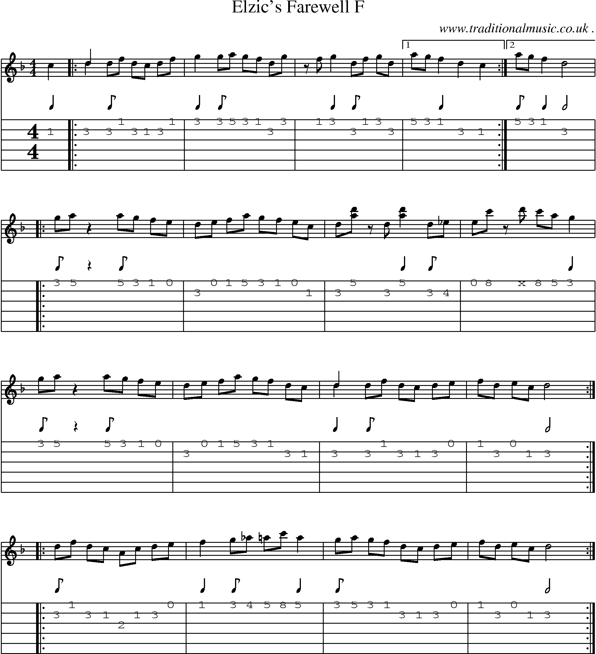 Music Score and Guitar Tabs for Elzics Farewell F