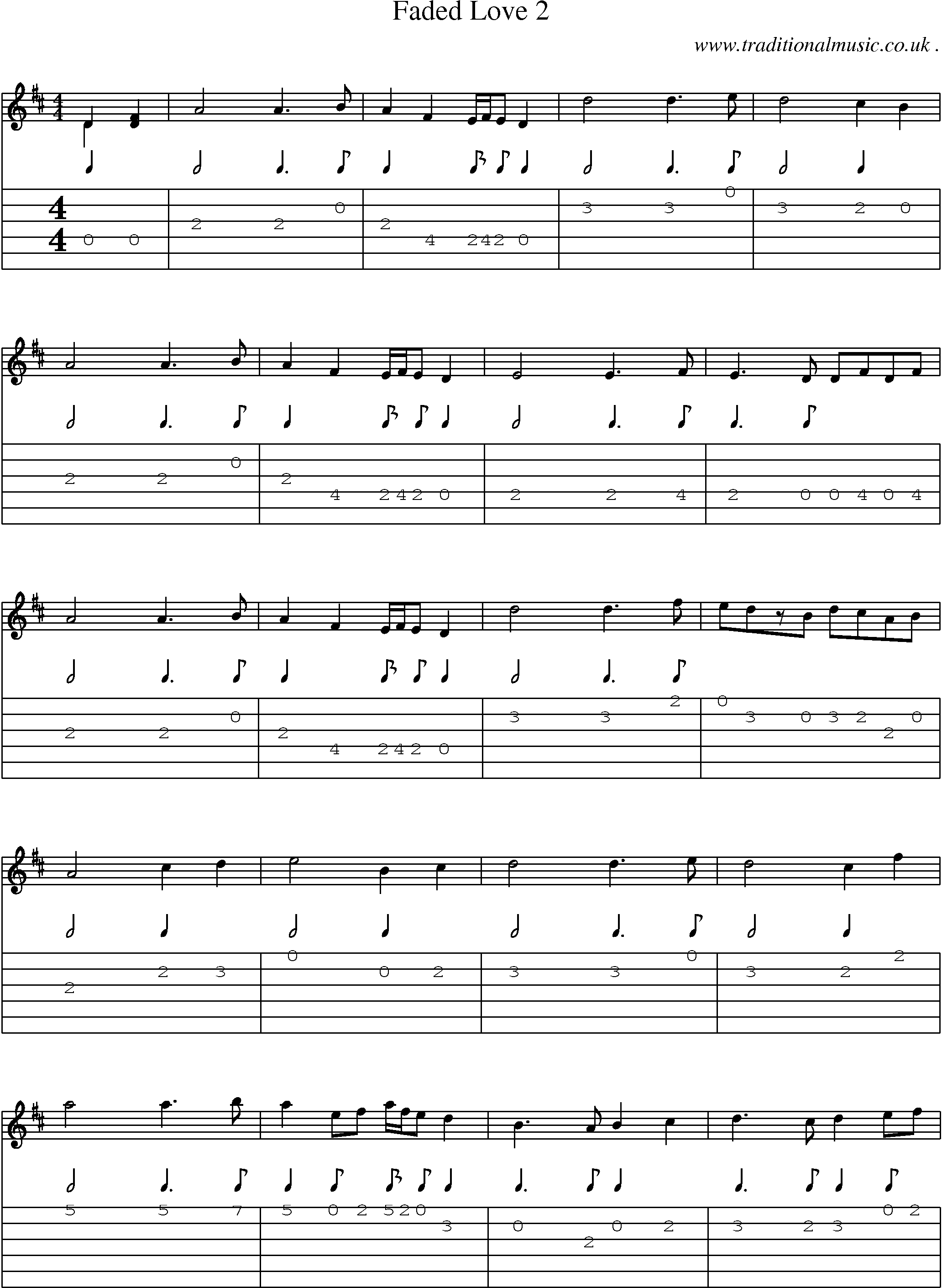Music Score and Guitar Tabs for Faded Love 2
