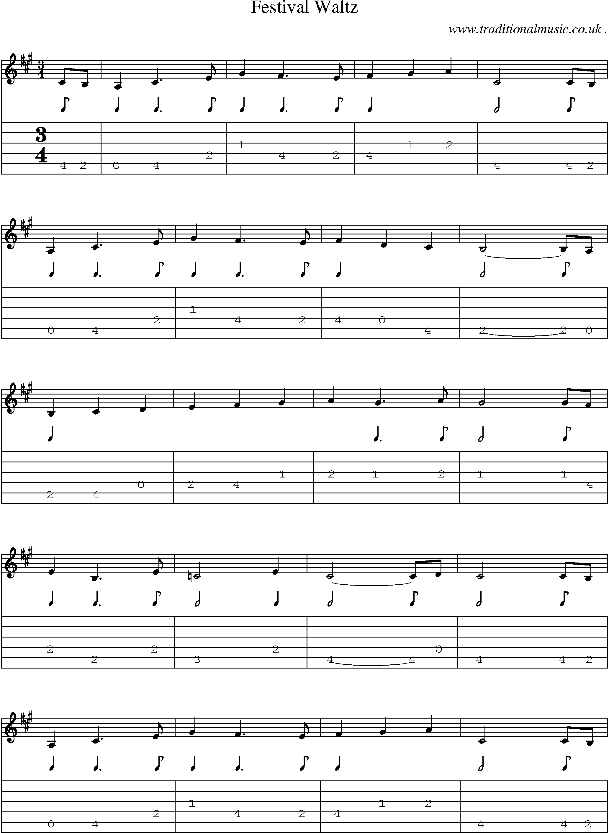 Music Score and Guitar Tabs for Festival Waltz