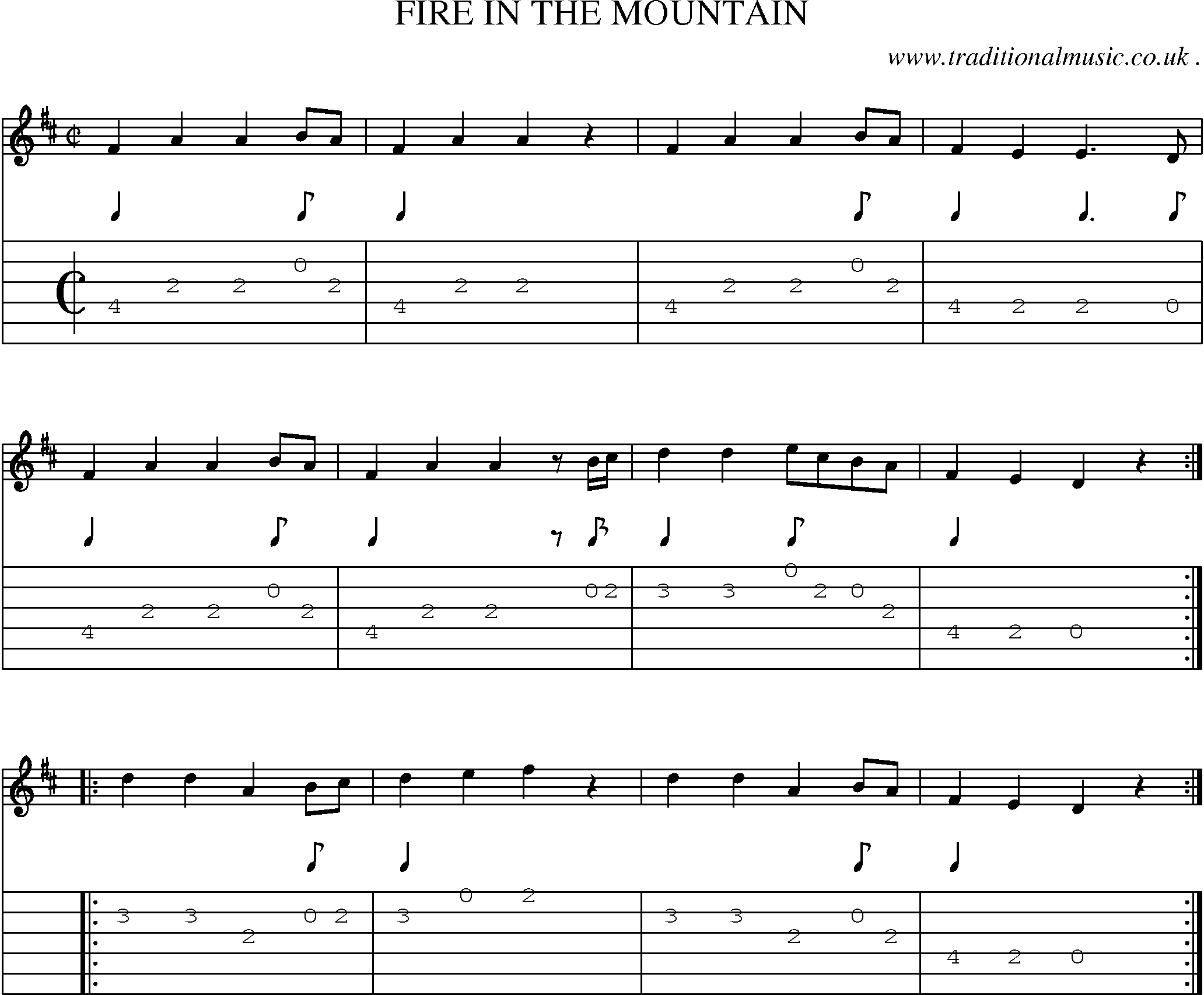 Music Score and Guitar Tabs for Fire In The Mountain