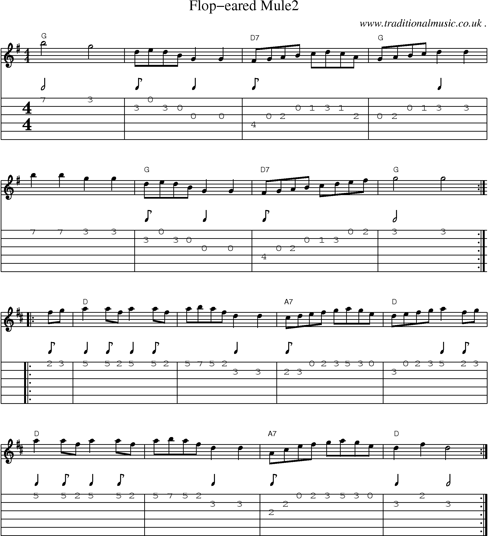 Music Score and Guitar Tabs for Flop-eared Mule2