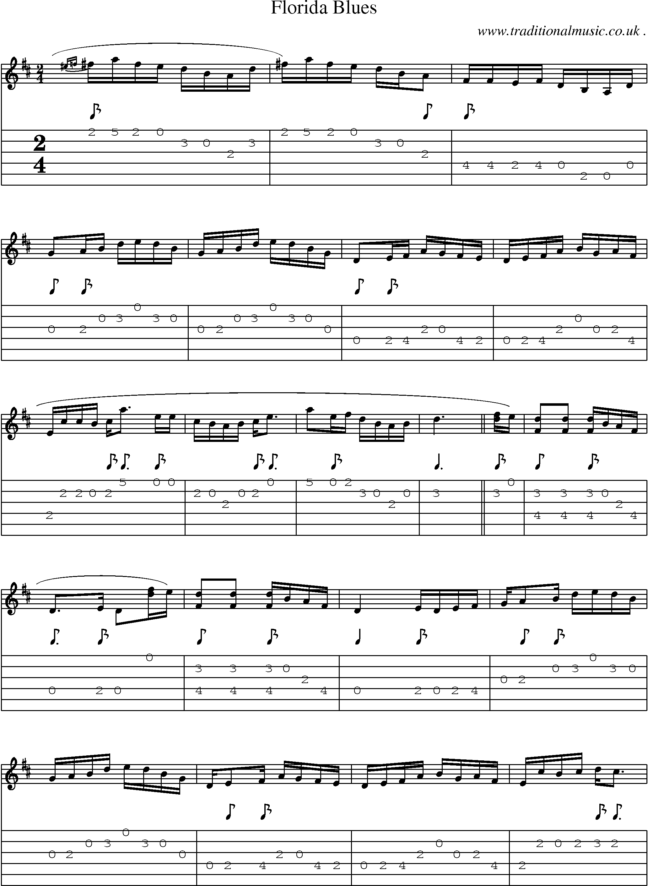Music Score and Guitar Tabs for Florida Blues