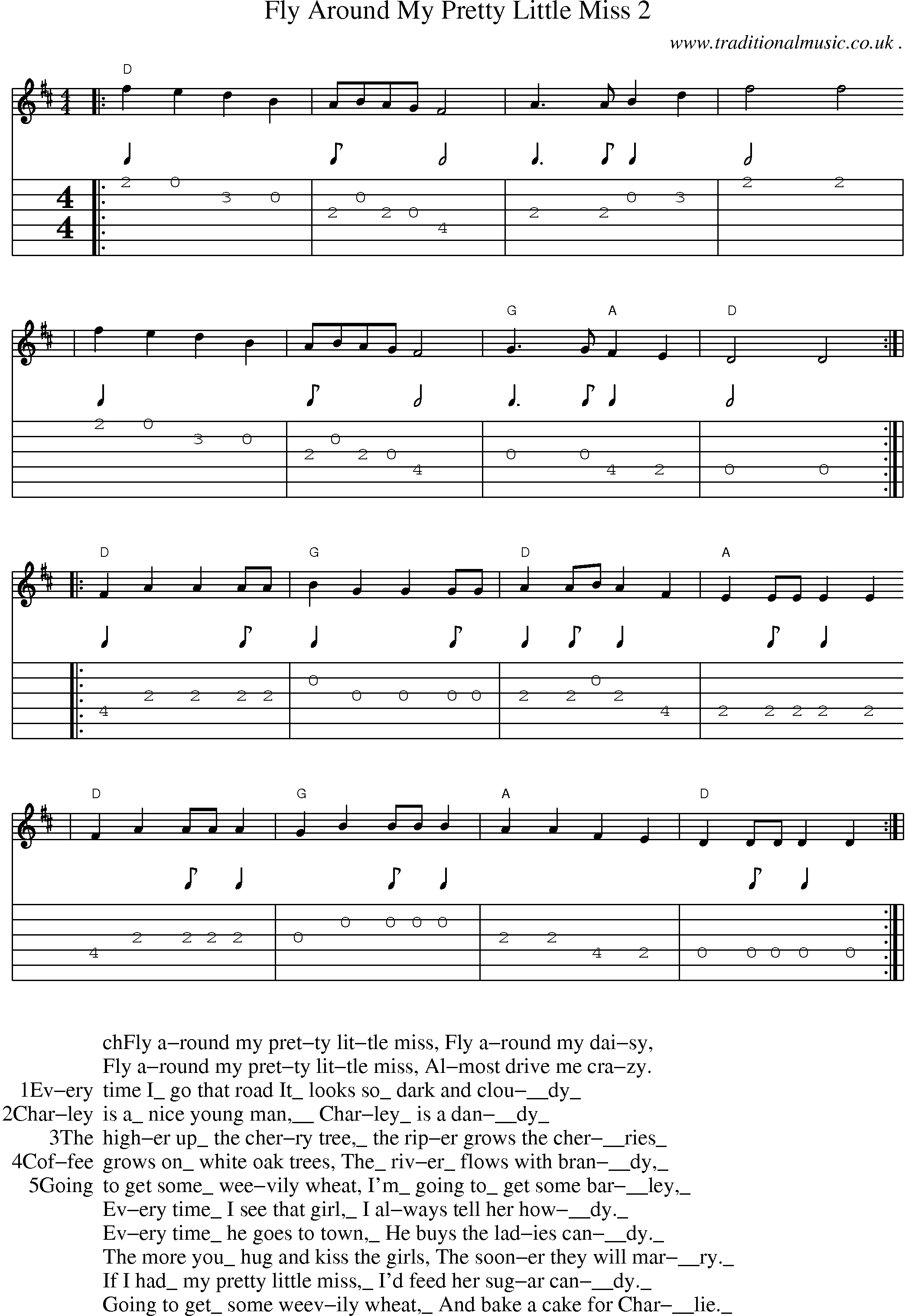 Music Score and Guitar Tabs for Fly Around My Pretty Little Miss 2