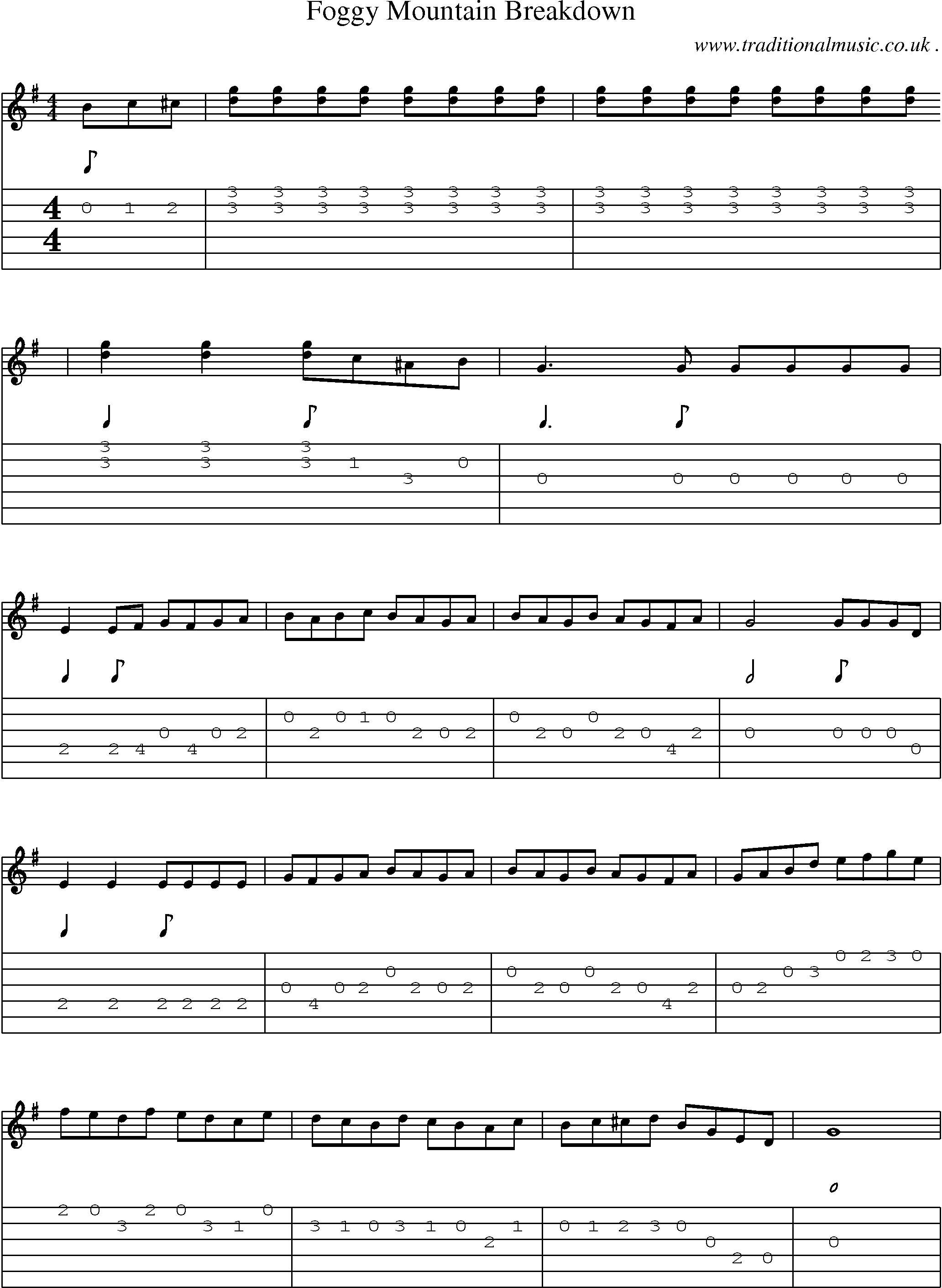 Music Score and Guitar Tabs for Foggy Mountain Breakdown