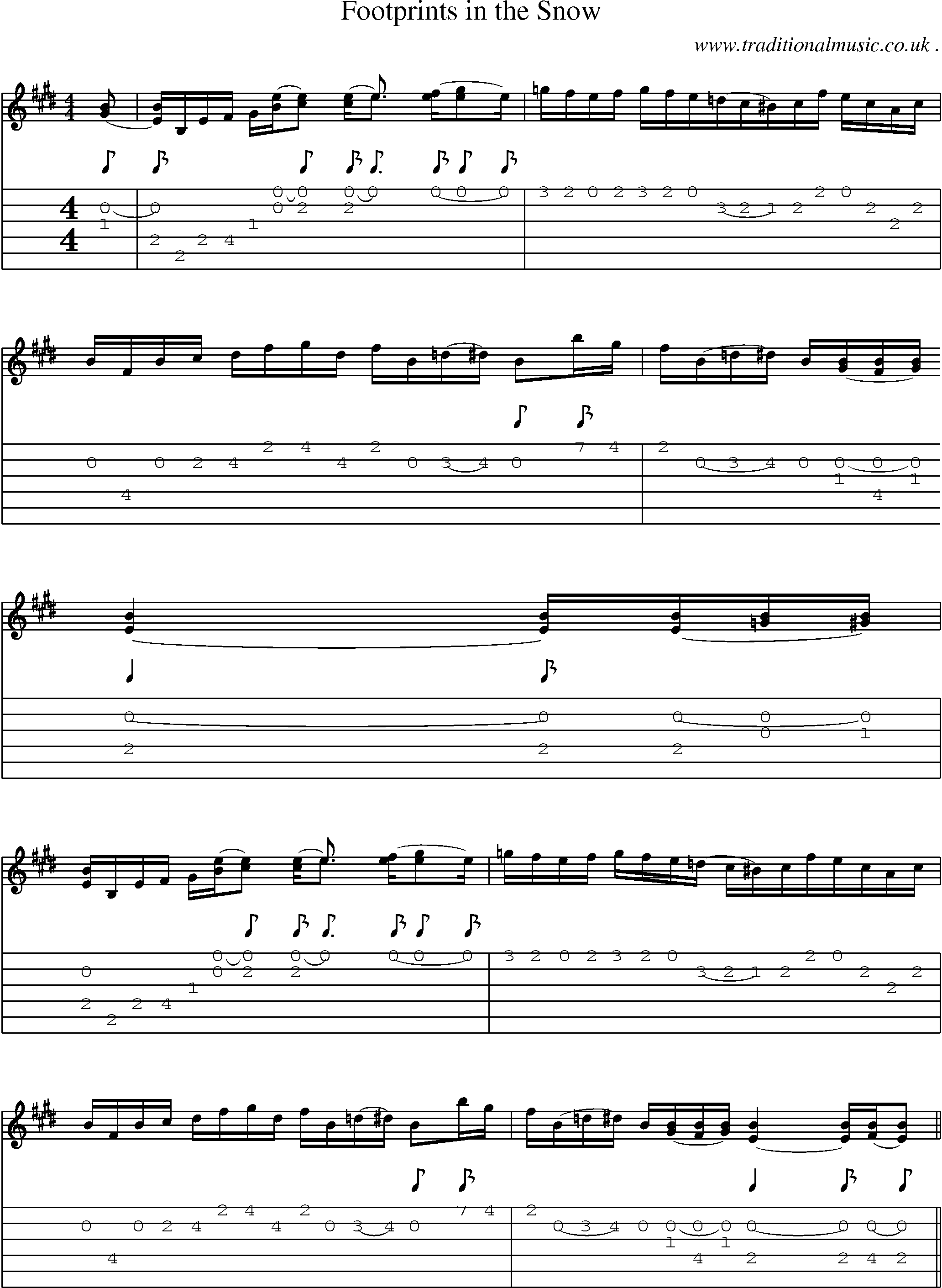 Music Score and Guitar Tabs for Footprints In The Snow