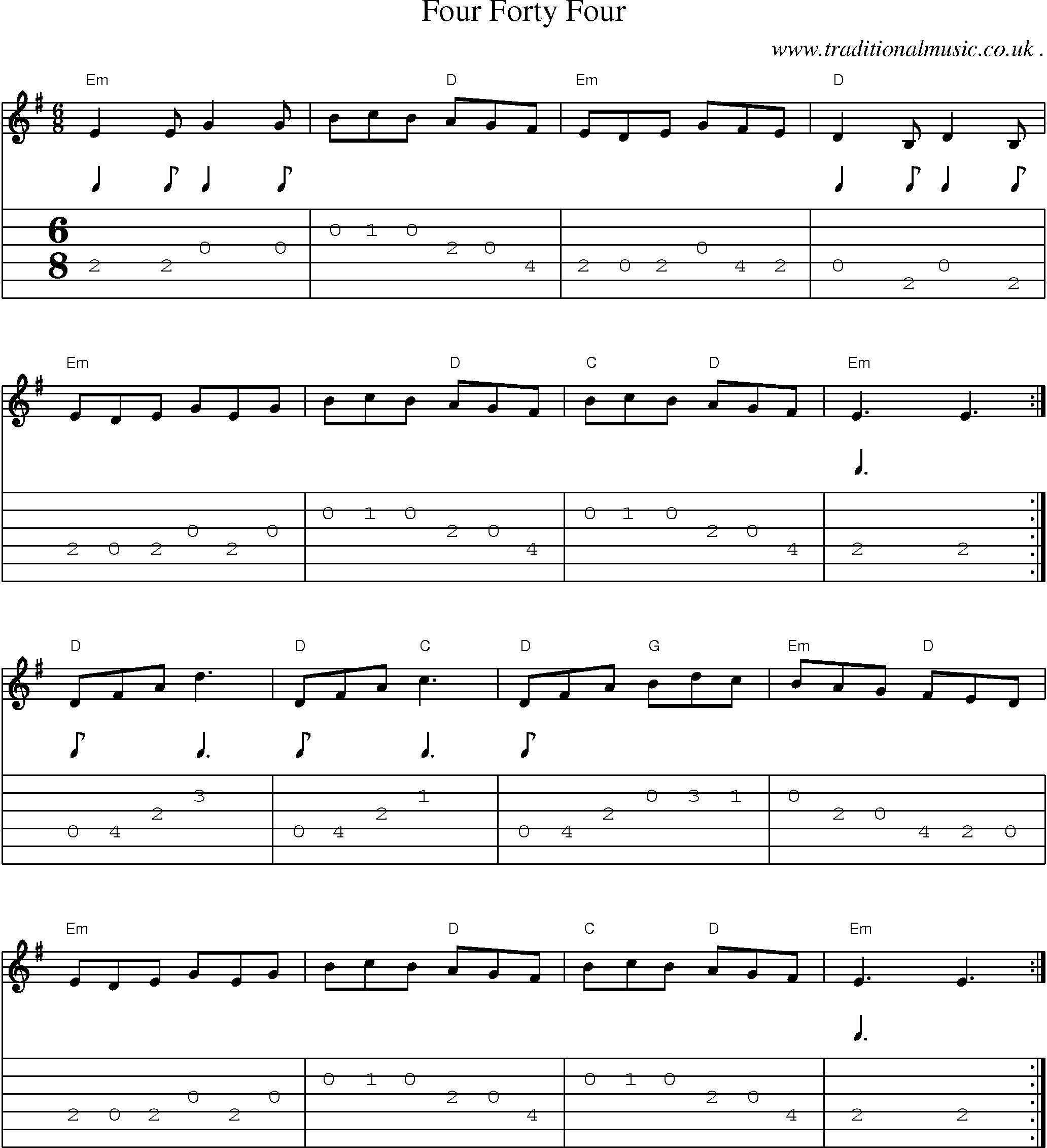 Music Score and Guitar Tabs for Four Forty Four
