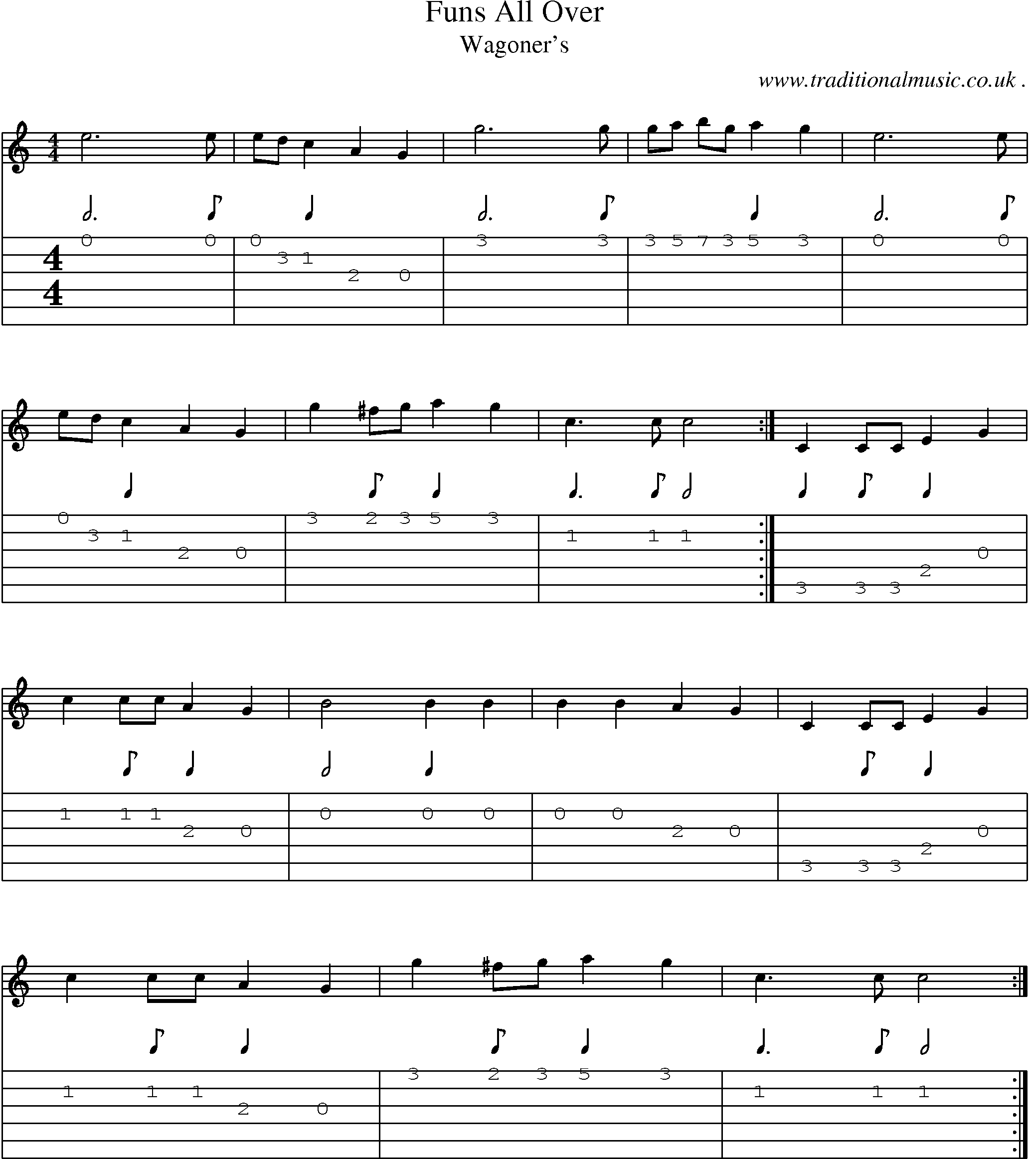 Music Score and Guitar Tabs for Funs All Over