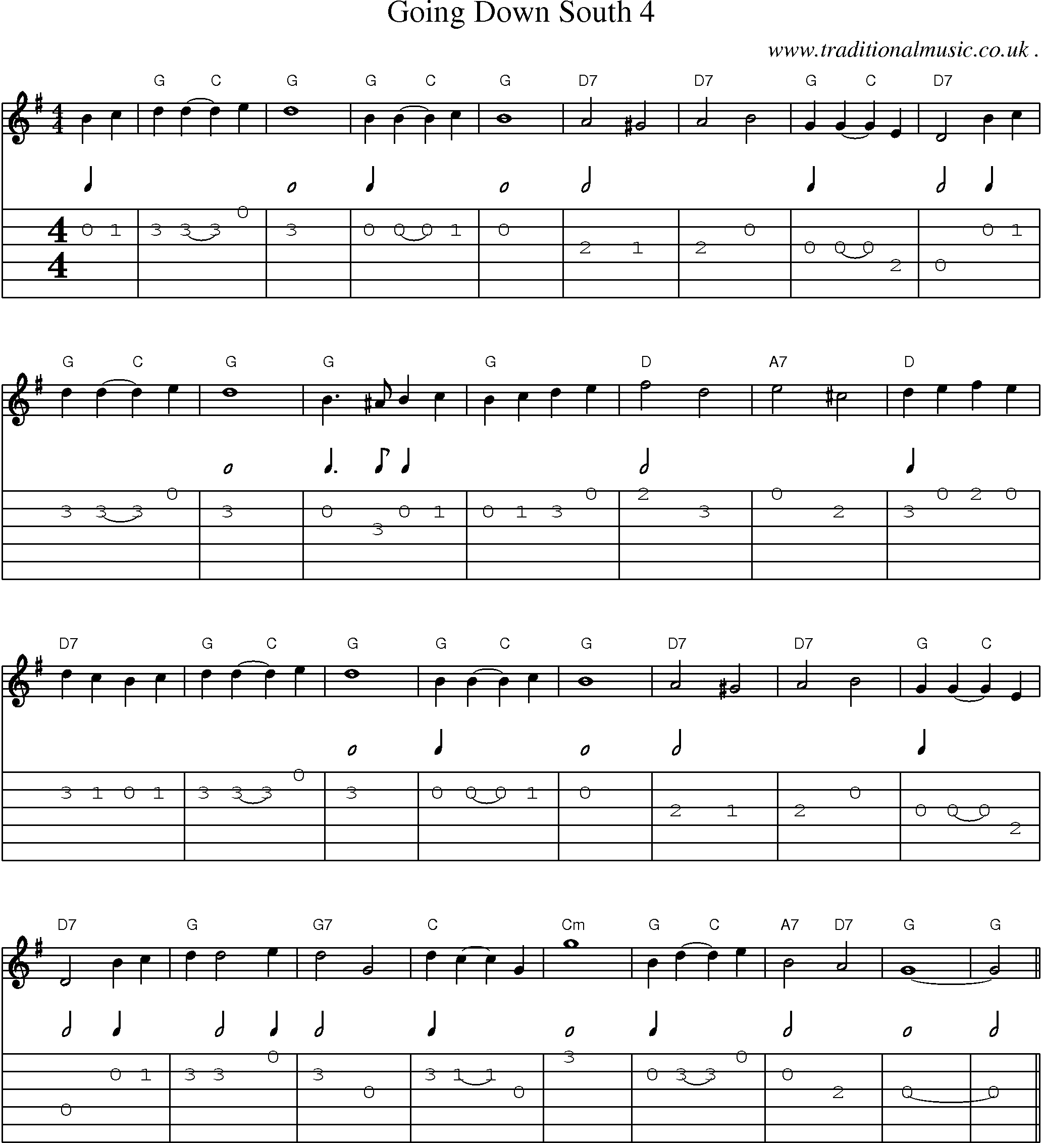Music Score and Guitar Tabs for Going Down South 4